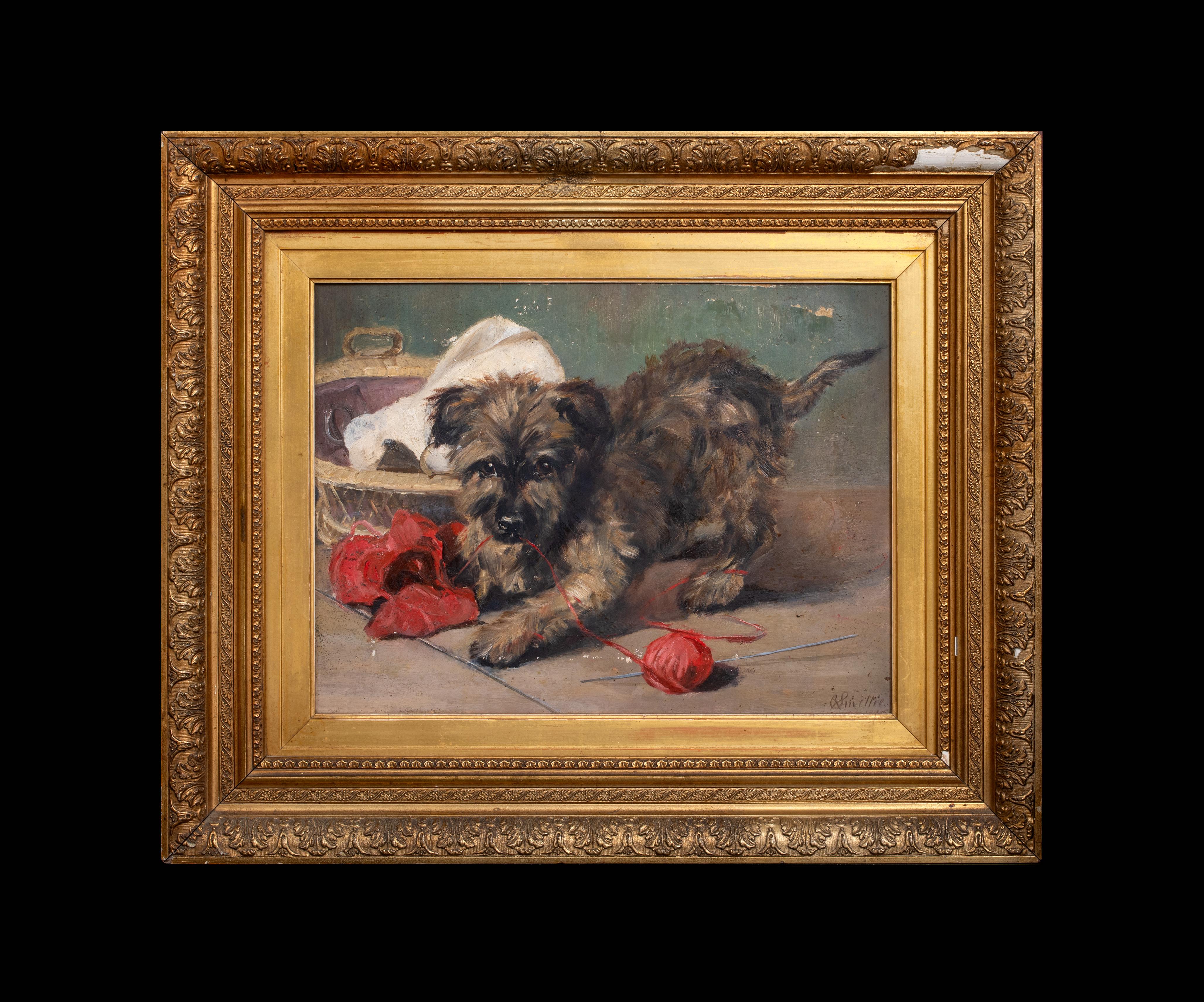 Portrait Of A Carin Terrier Puppy Playing, 19th Century  by Robert Smellie - Painting by Unknown