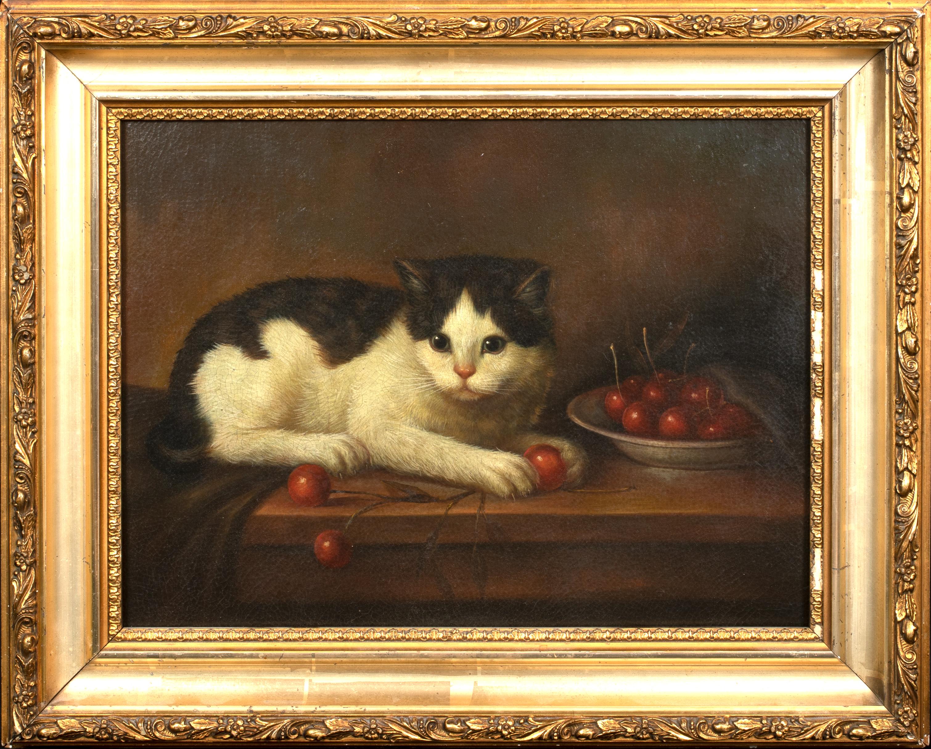 Portrait Of A Cat & Cherries, circa 1800 - Painting by Unknown