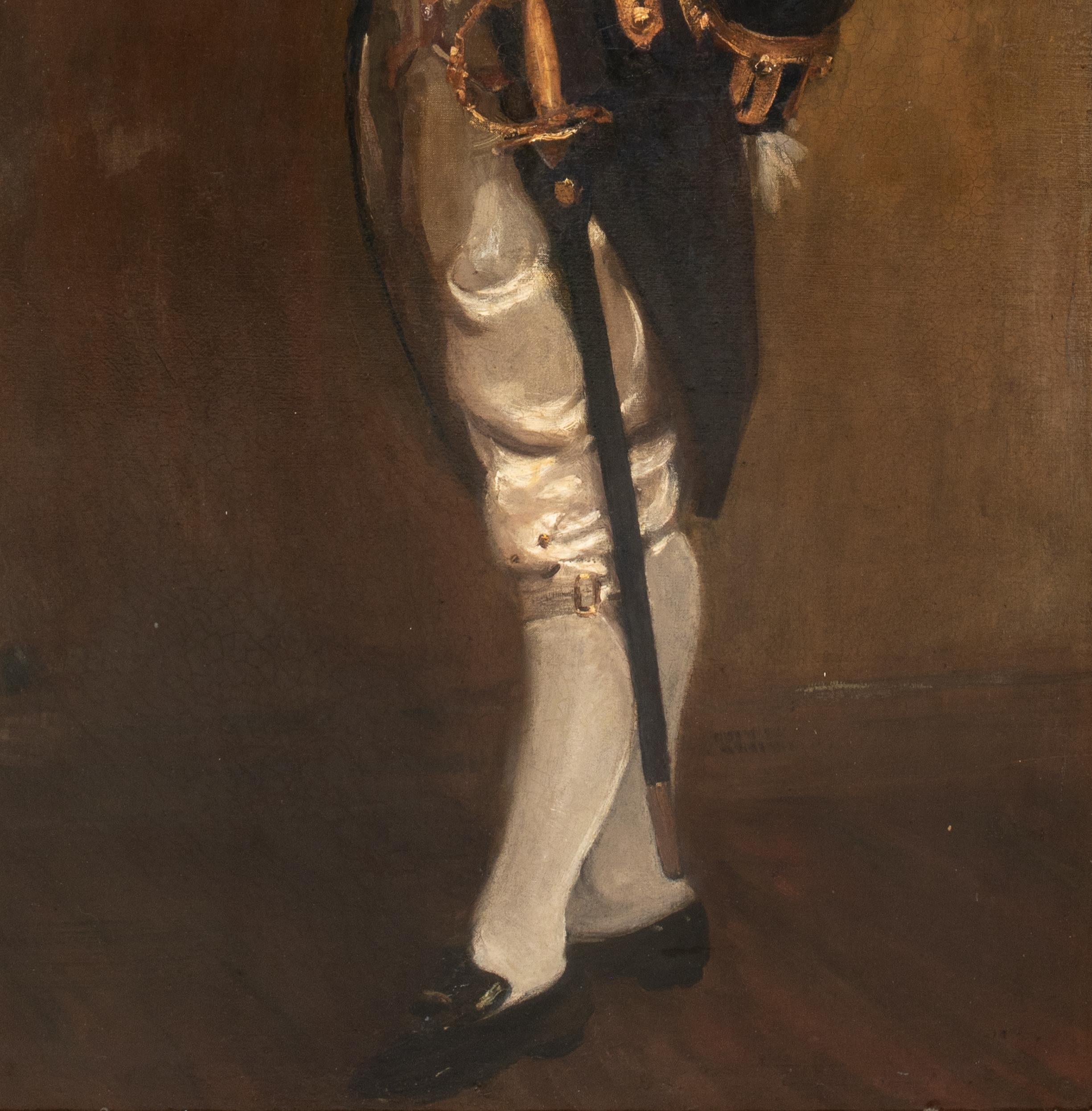 
Portrait Of A Child As Lord Nelson, 19th Century 

FRANK THOMAS COPNALL (1870–1949) - one of a pair
 oil on canvas by Frank Thomas Copnall. Leading example of Copnall's work of a young boy at full length as Napoleon Bonaparte. Superb quality and