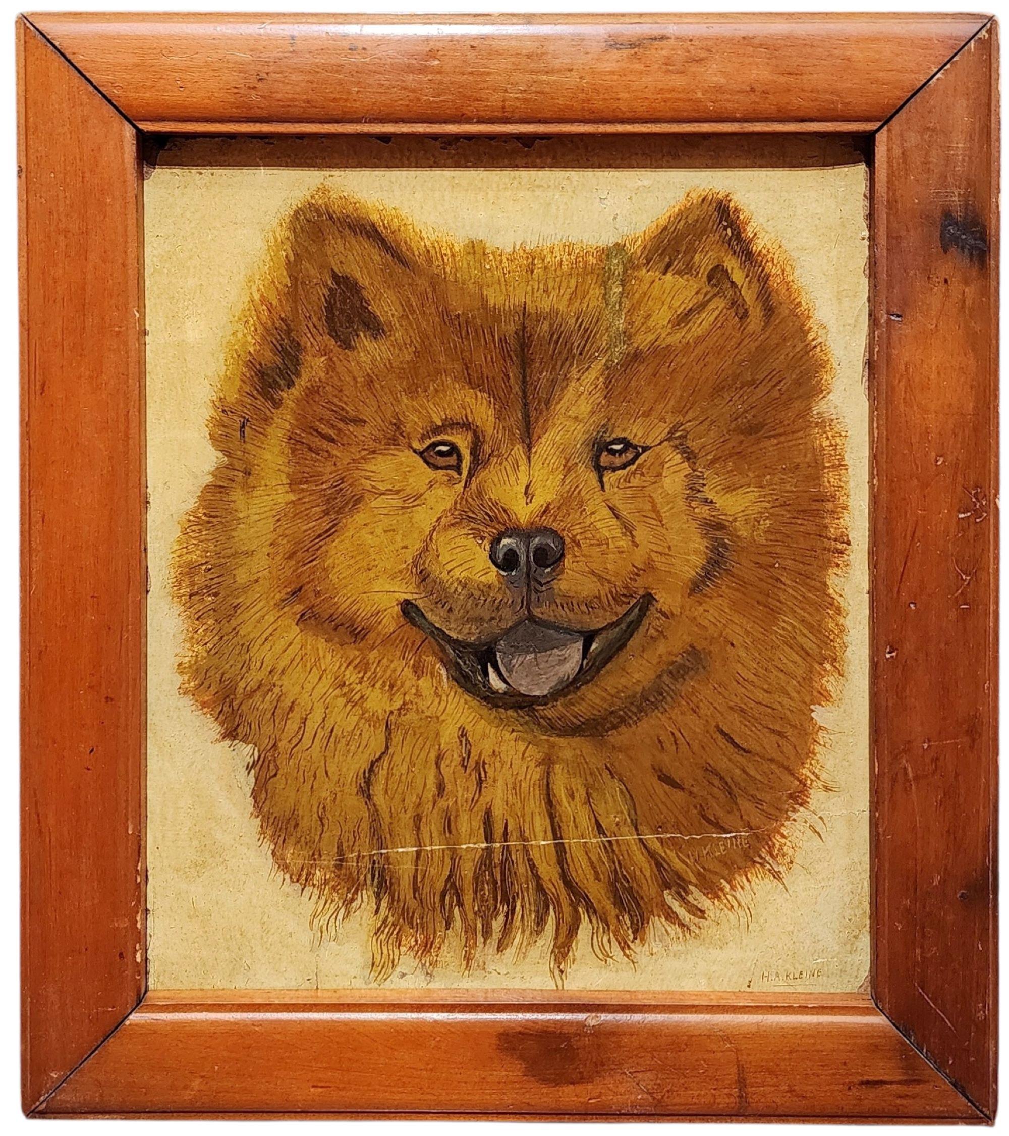 Unknown Animal Painting - Portrait of a Chow Chow, Late 19th Century Dog Painting, Slightly Naive