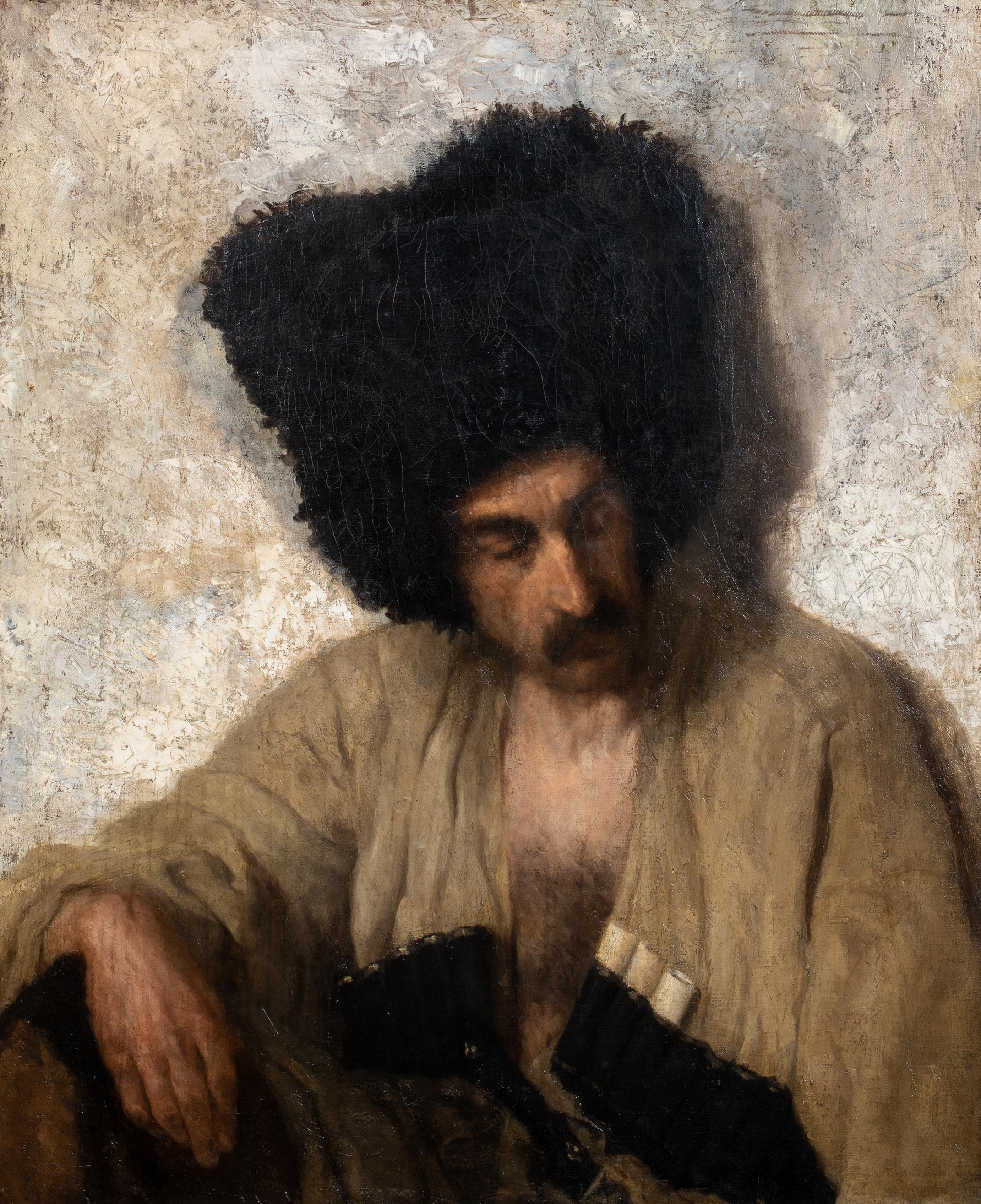 Ritratto di un guerrigliero circasso, scuola russa del XIX secolo - Storia turca - Portrait Painting Marrone di Unknown