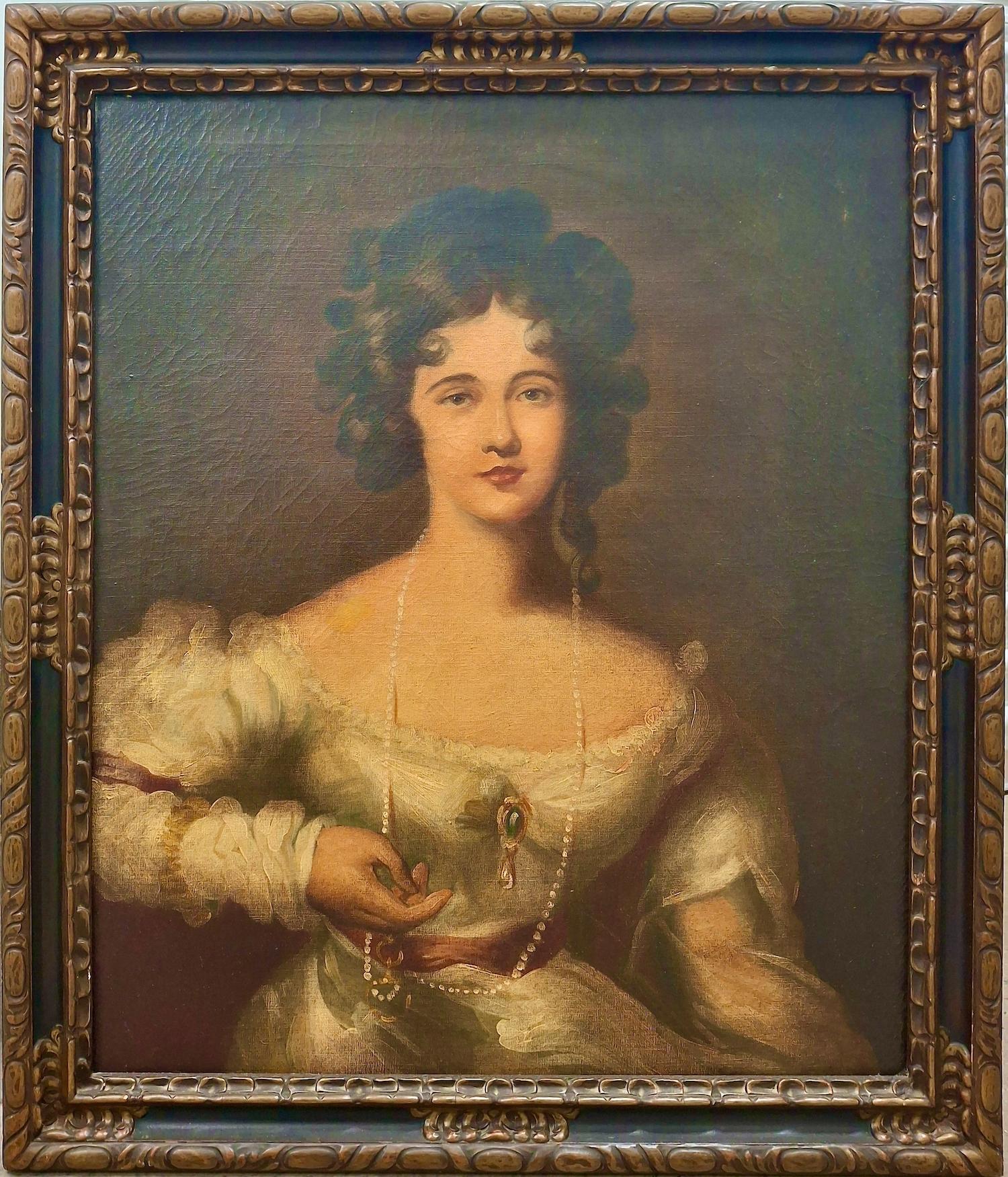 Portrait Painting Unknown - Portrait d'une beauté classique du 19e siècle