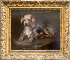 Portrait of a dog: reclining Terrier. Late 19th century.