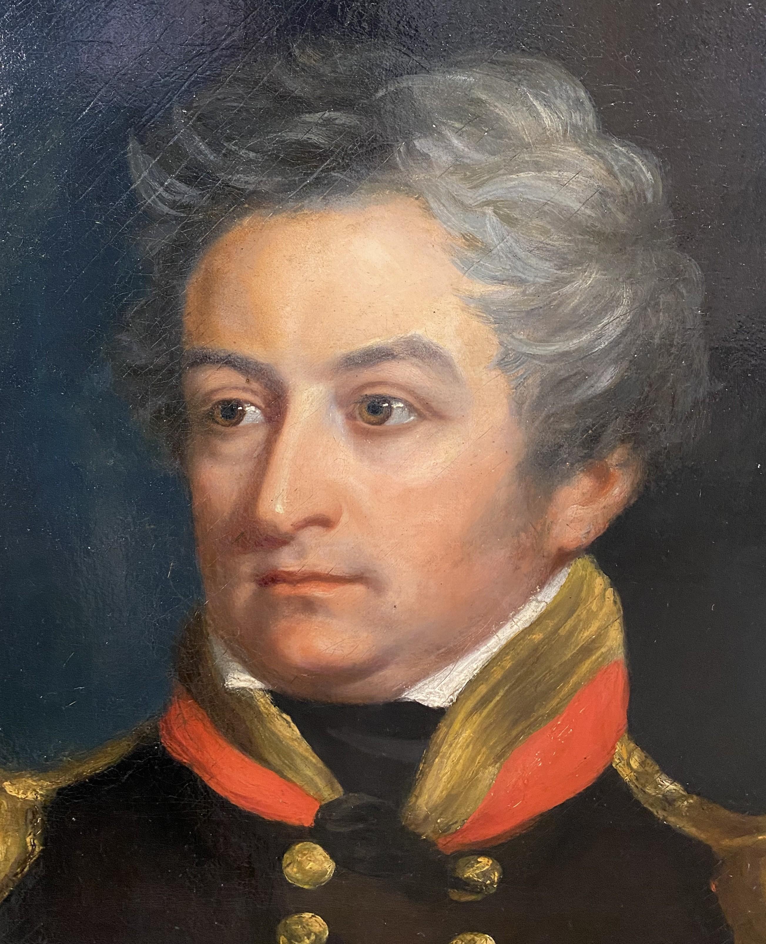 Ritratto di un ufficiale militare francese - Figurative Painting Marrone di Unknown