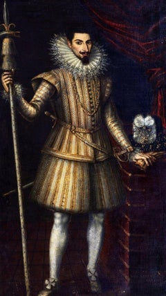 Antique Portrait Of A Gentleman, Court Member of Phillip II Of Spain