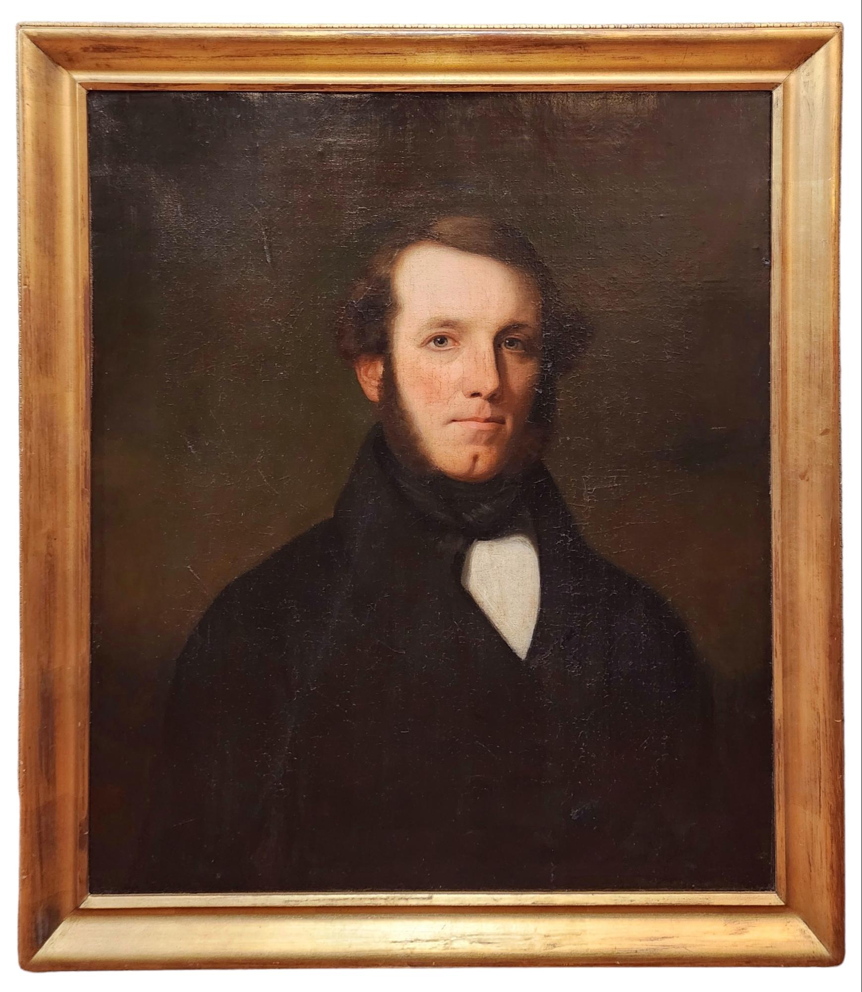 Unknown Portrait Painting - Portrait of a Gentleman, Early American Portraiture, Sideburns, Cleft Chin