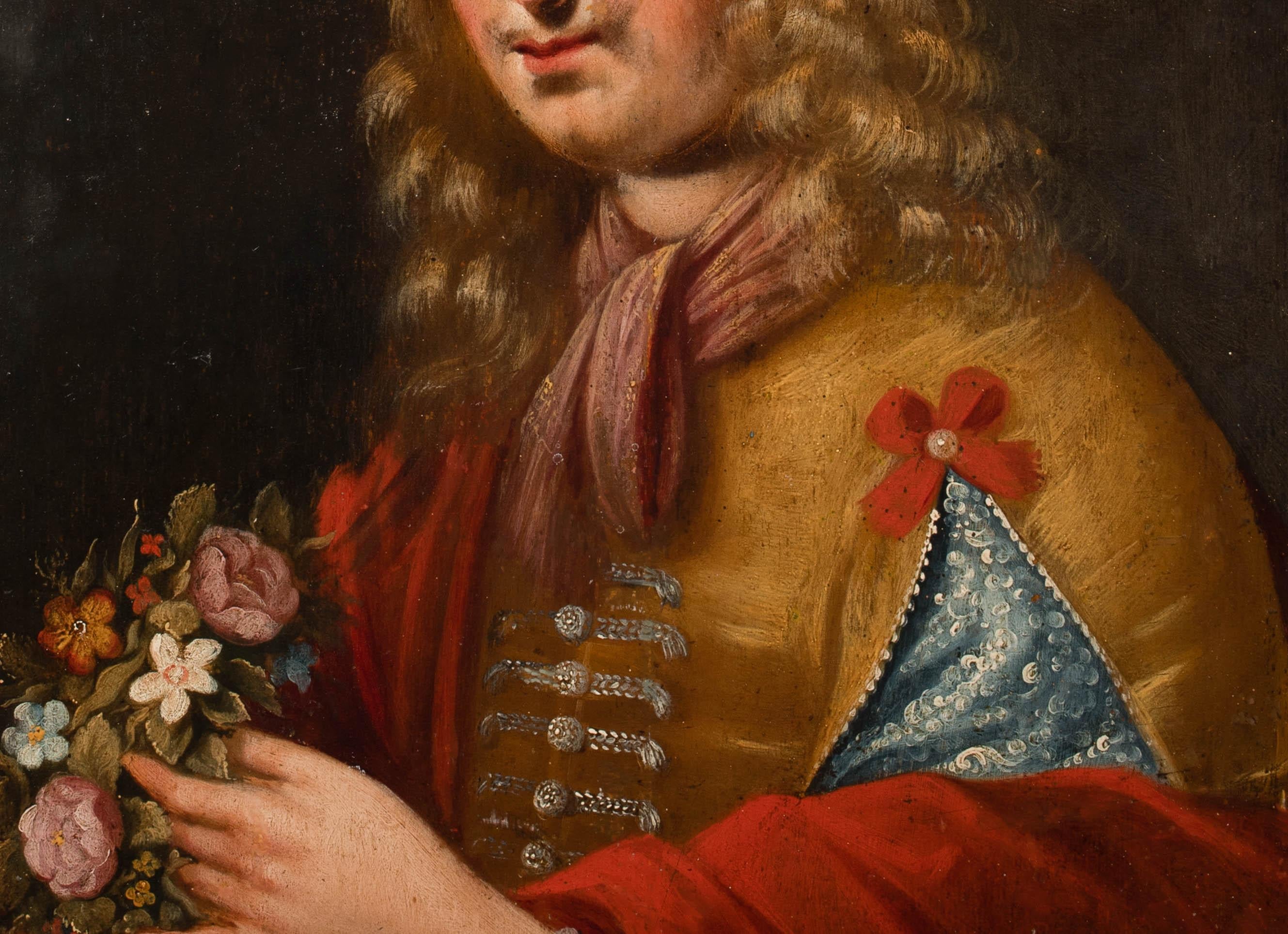 Porträt eines Gentleman, der Blumen hält, um 1600  Flämische Schule im Angebot 3