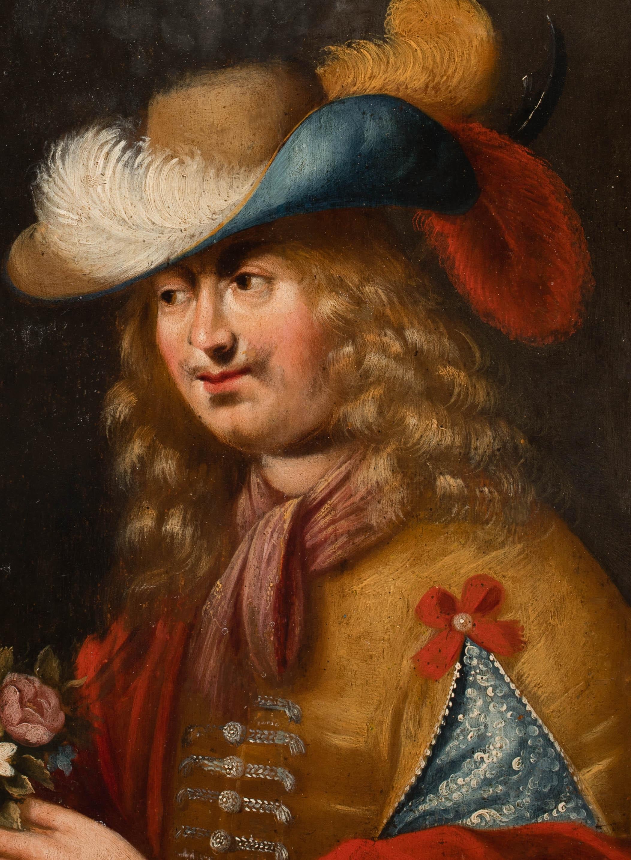 Porträt eines Gentleman, der Blumen hält, um 1600  Flämische Schule im Angebot 4