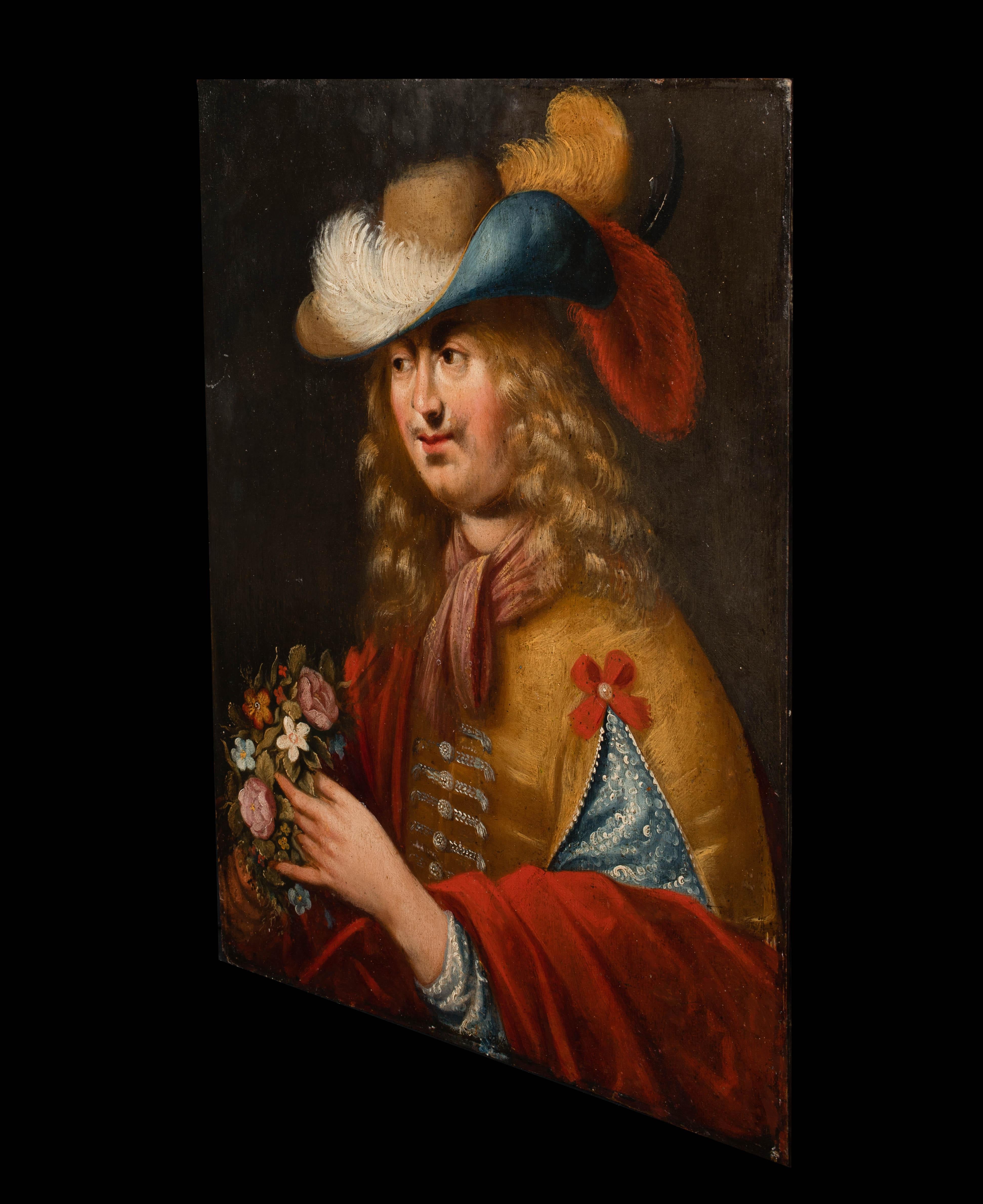 Porträt eines Gentleman, der Blumen hält, um 1600  Flämische Schule im Angebot 6