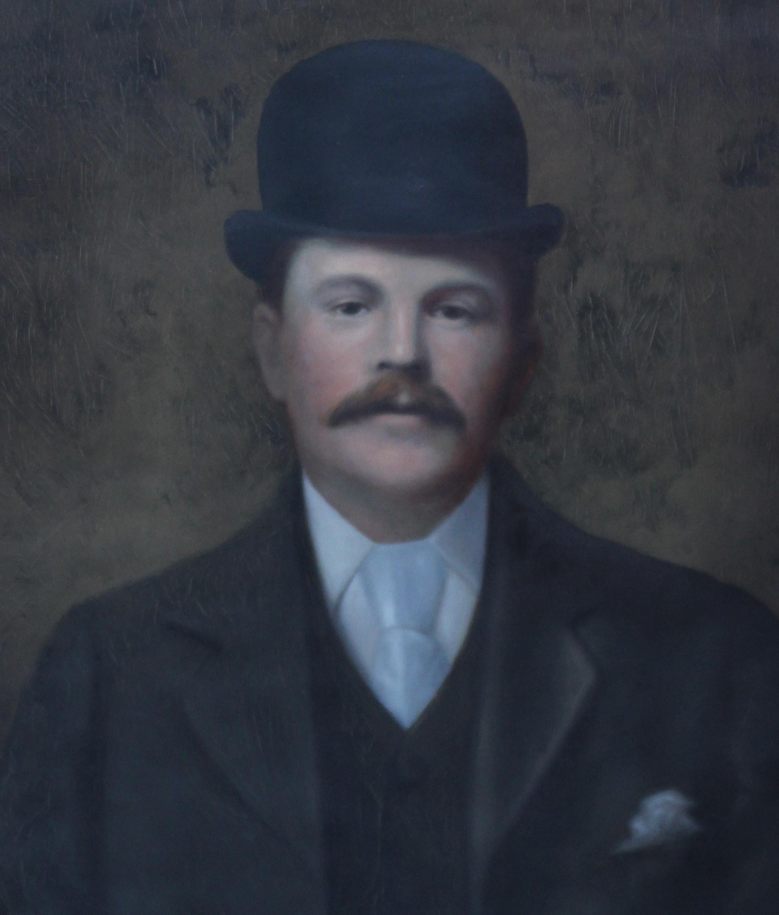 Portrait of a Gentleman in a Bowler Hat - British late 19th century art - Realist Painting by Unknown