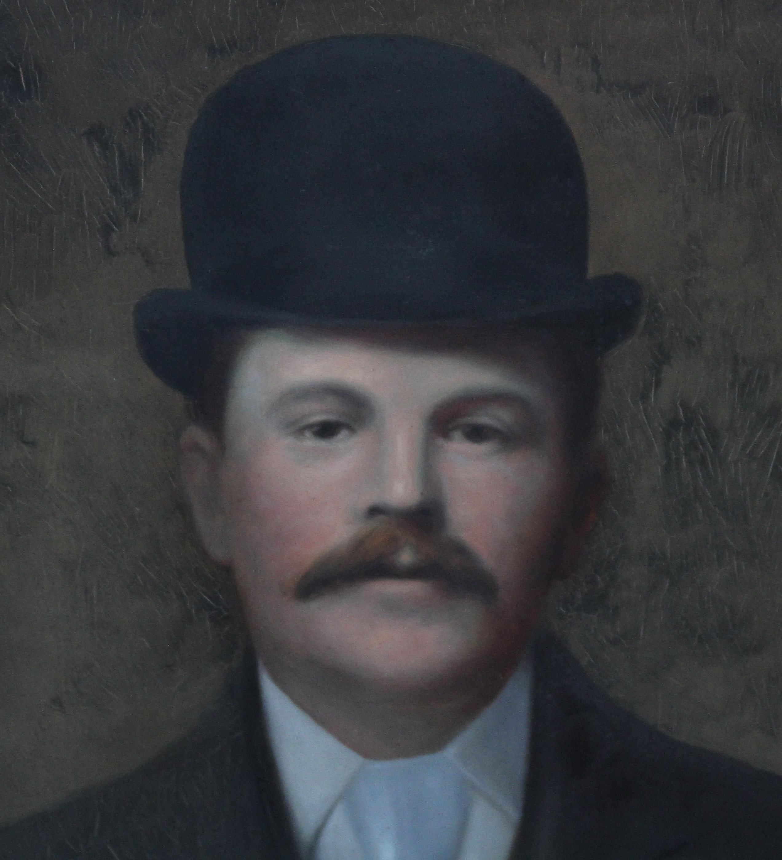 Portrait of a Gentleman in a Bowler Hat - British late 19th century art For Sale 1