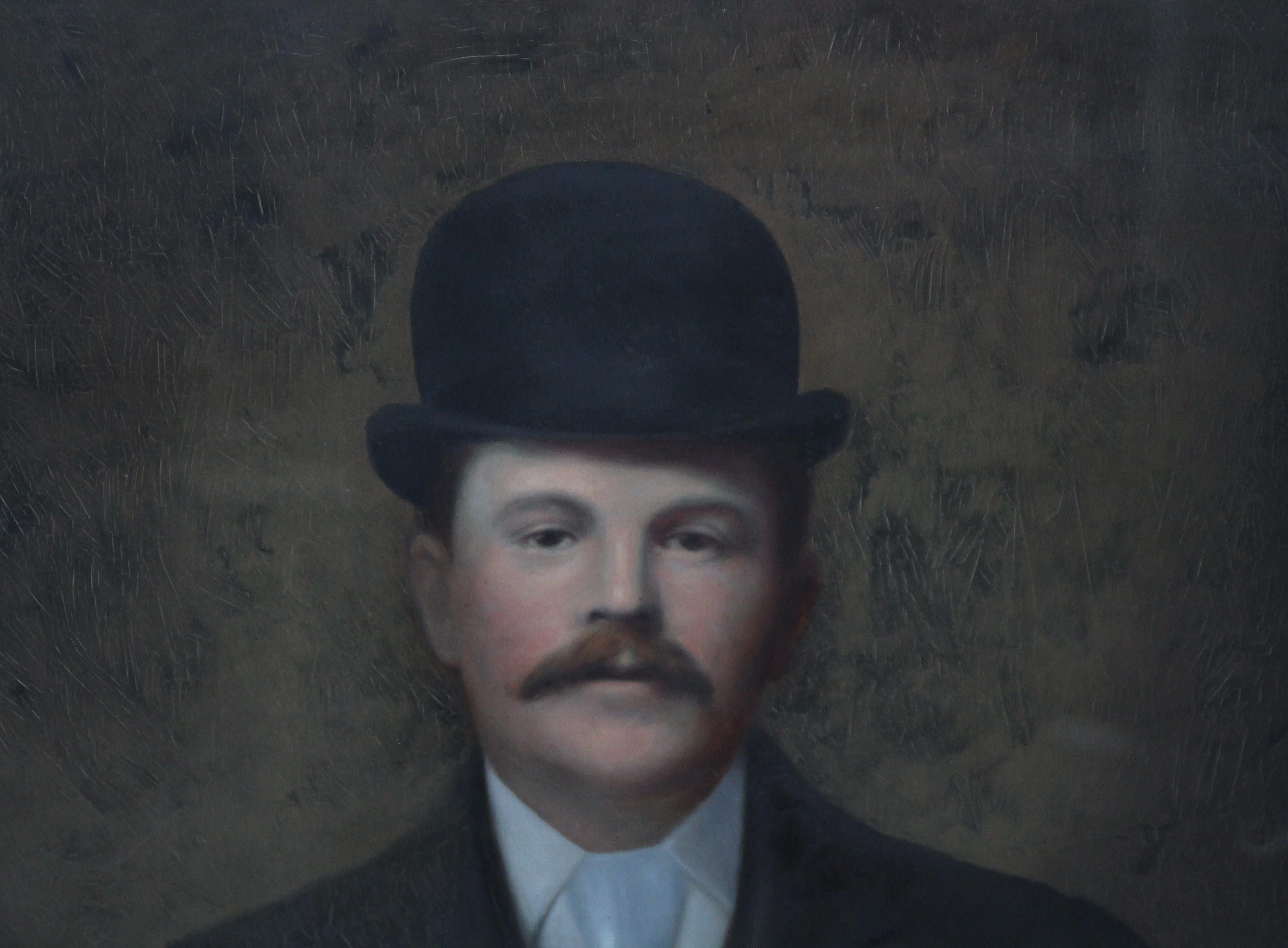 Portrait of a Gentleman in a Bowler Hat - British late 19th century art For Sale 2