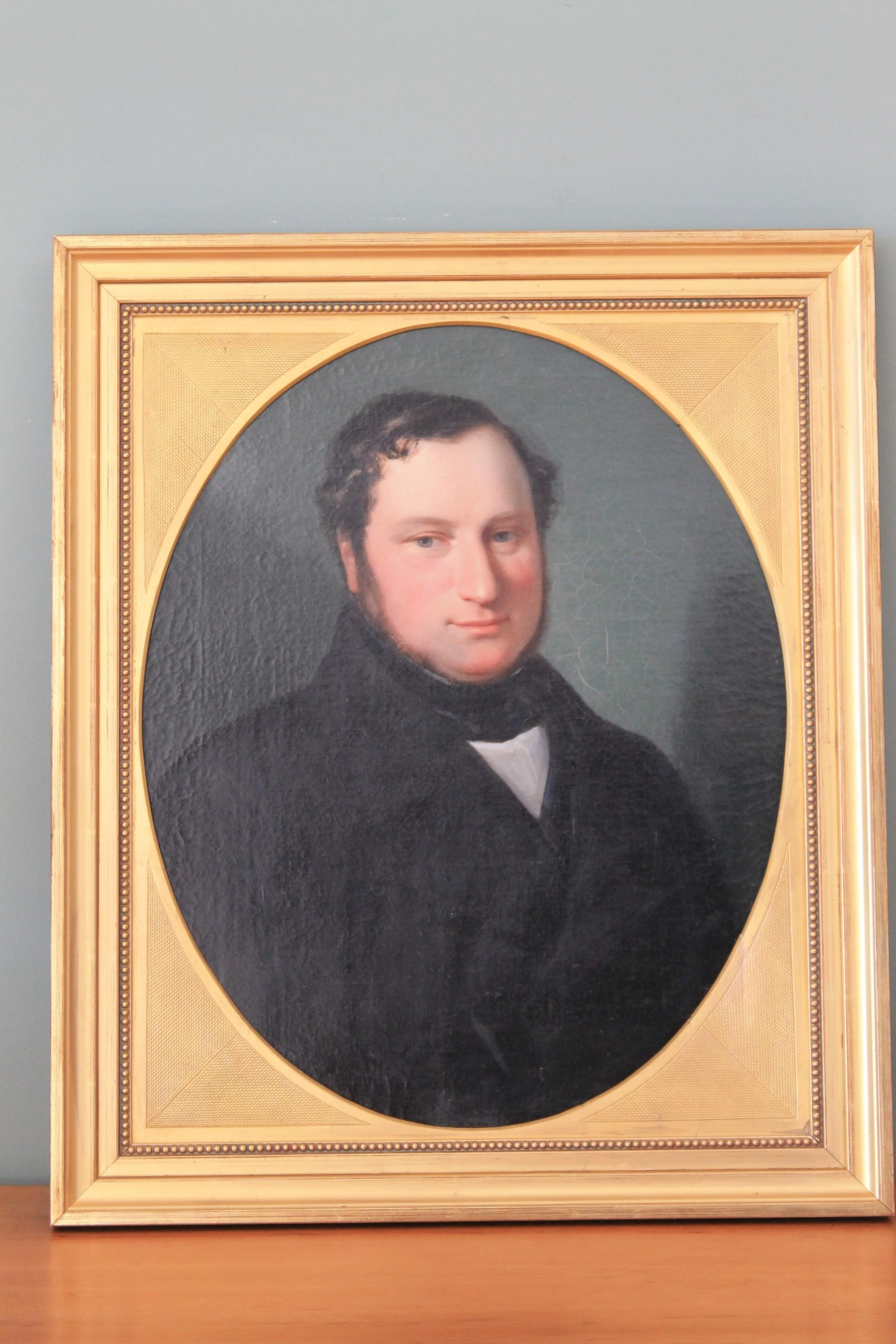 Portrait of a gentleman, 19th century portrait of a man, antique portrait man - Romantic Painting by Unknown