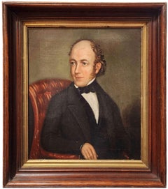 Antique Portrait of a Gentleman, Mid 19th Century American Folk Art