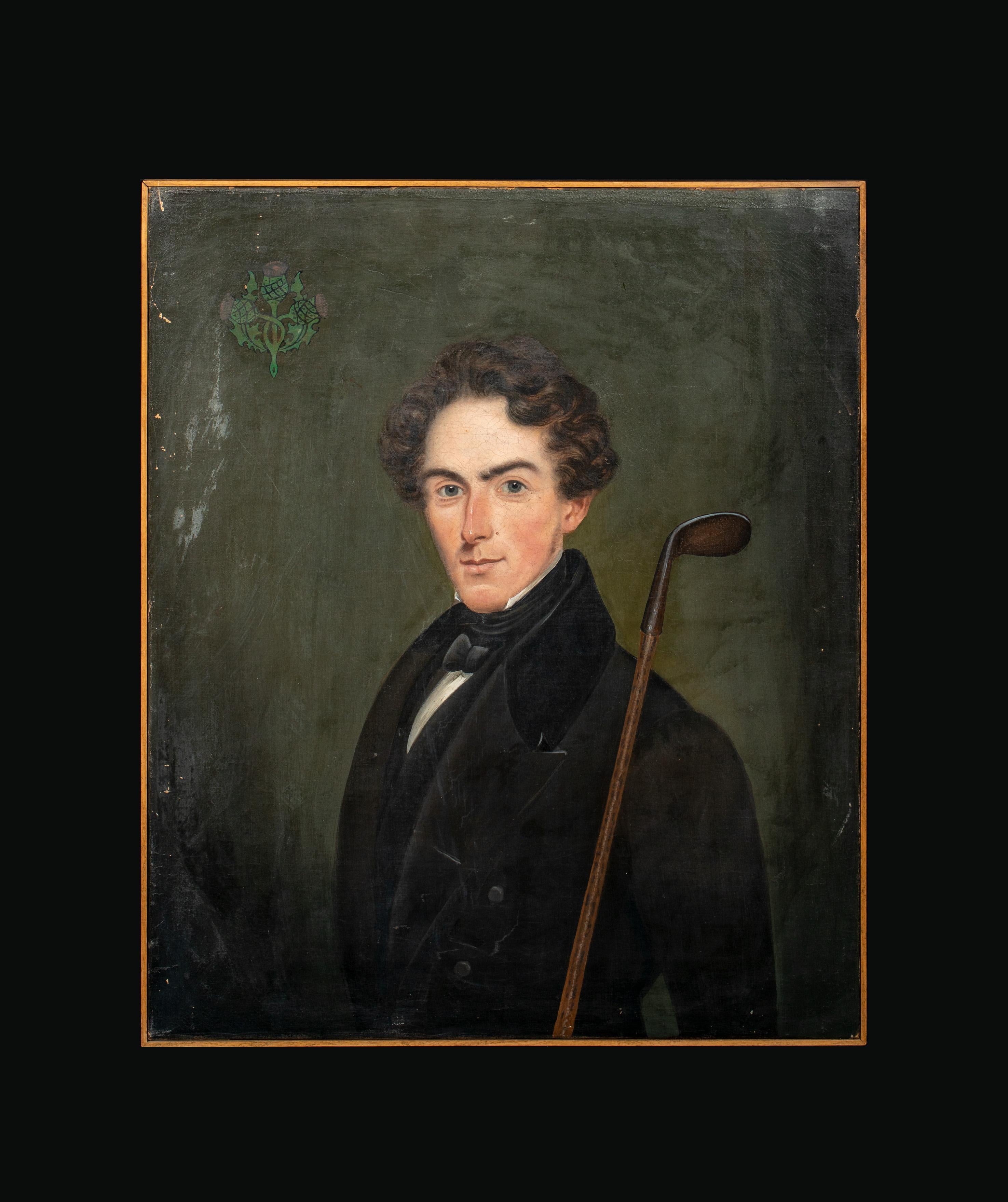 Portrait Of A Gentleman With A Golf Club, circa 1810 - Painting by Unknown