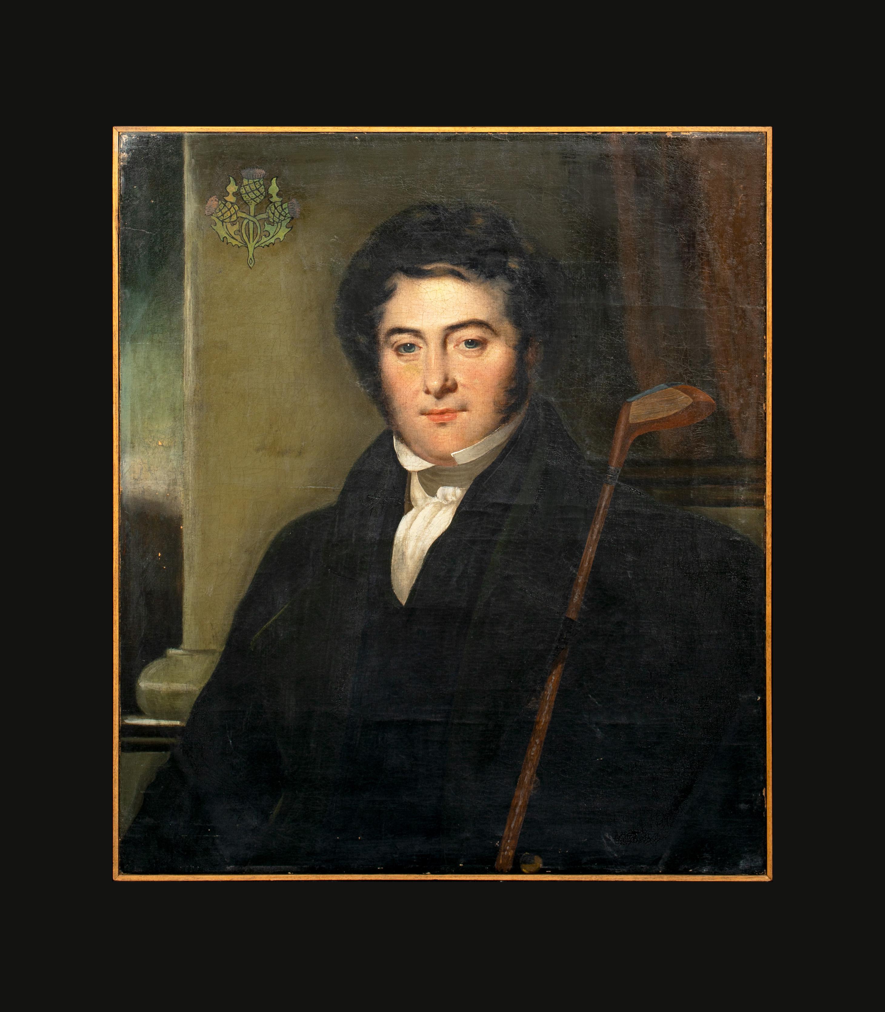 Portrait Of A Gentleman With A Golf Club, circa 1810 - Painting by Unknown