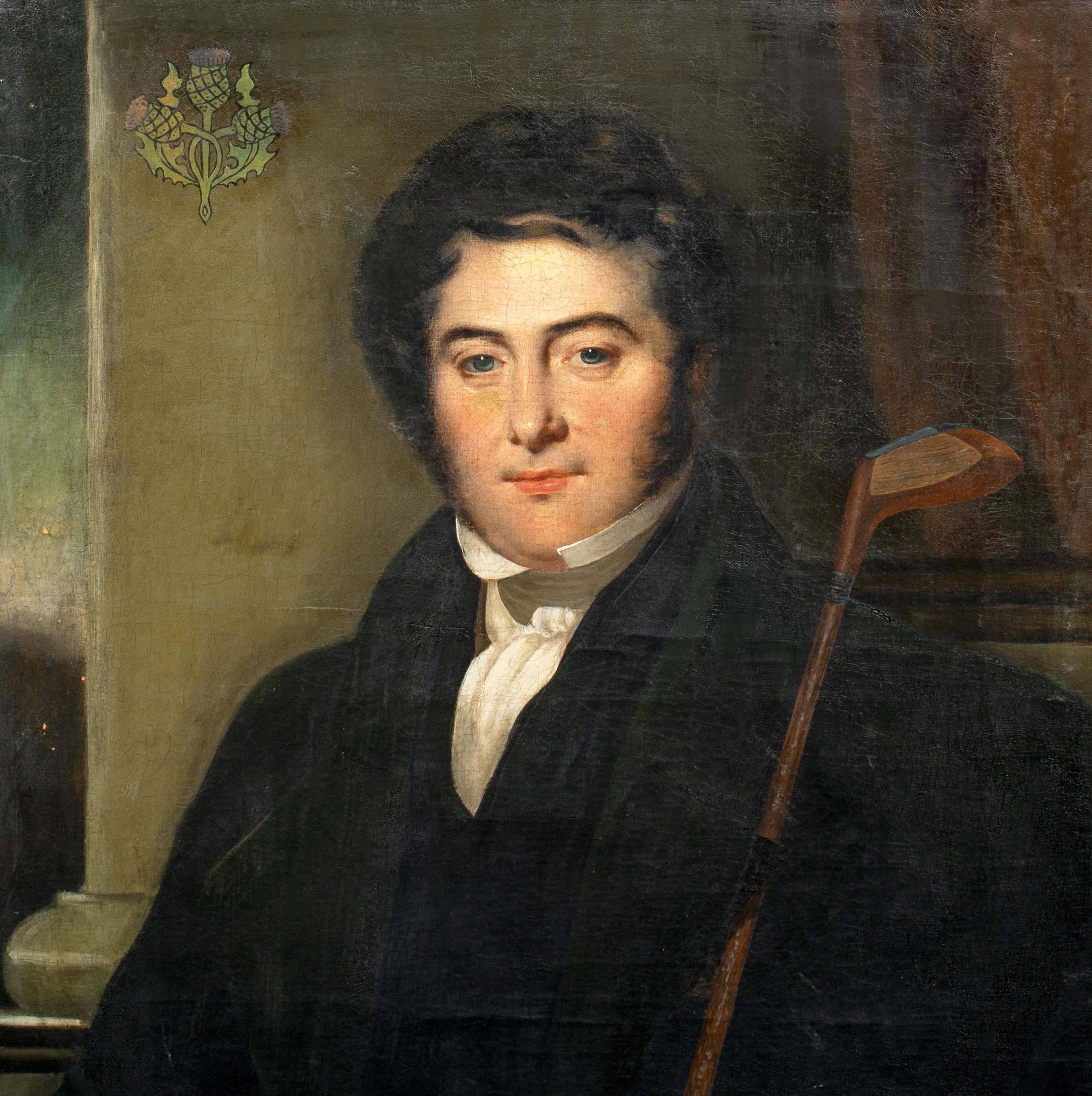 Portrait Of A Gentleman With A Golf Club, circa 1810 - Black Figurative Painting by Unknown