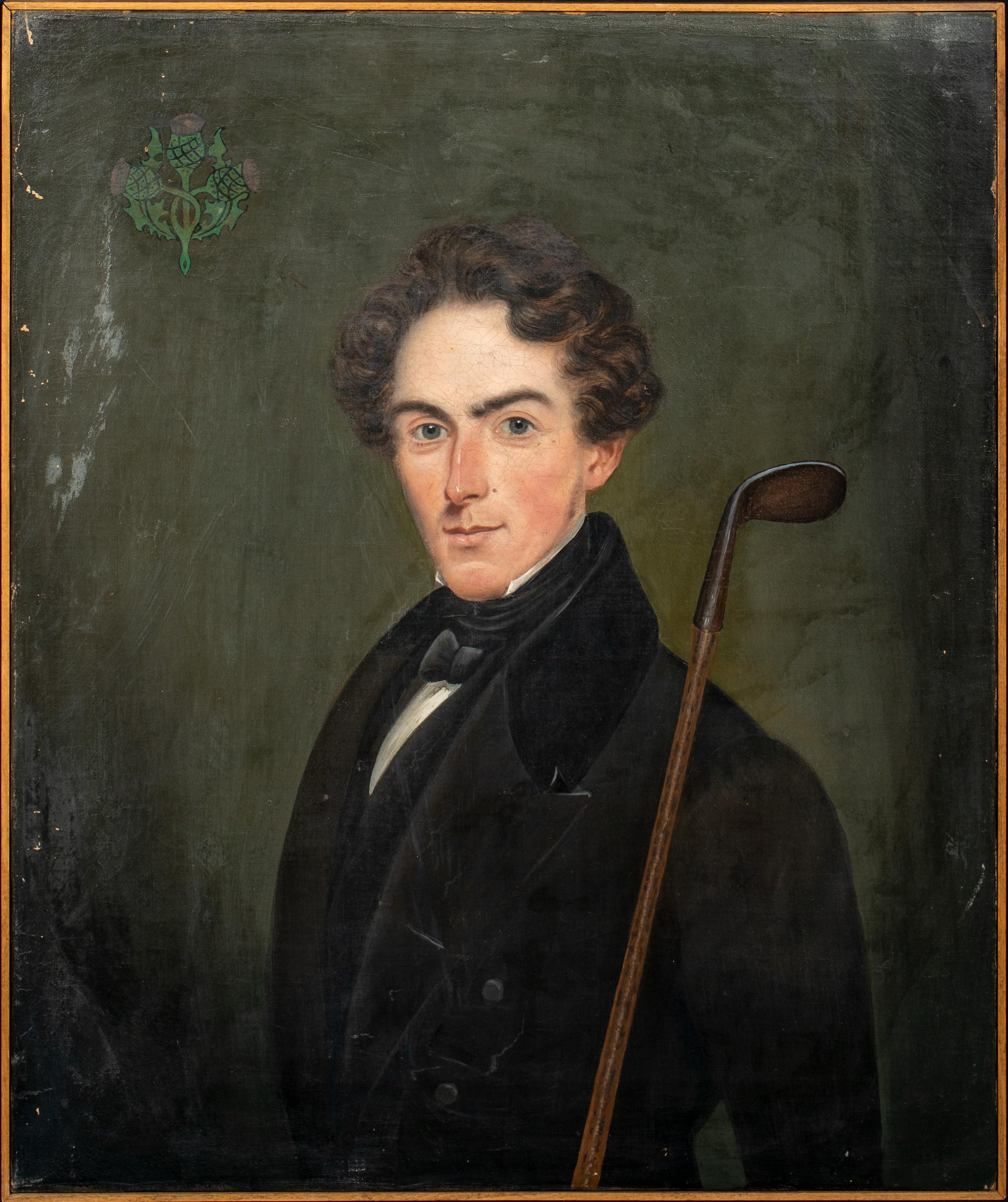 Unknown Figurative Painting - Portrait Of A Gentleman With A Golf Club, circa 1810