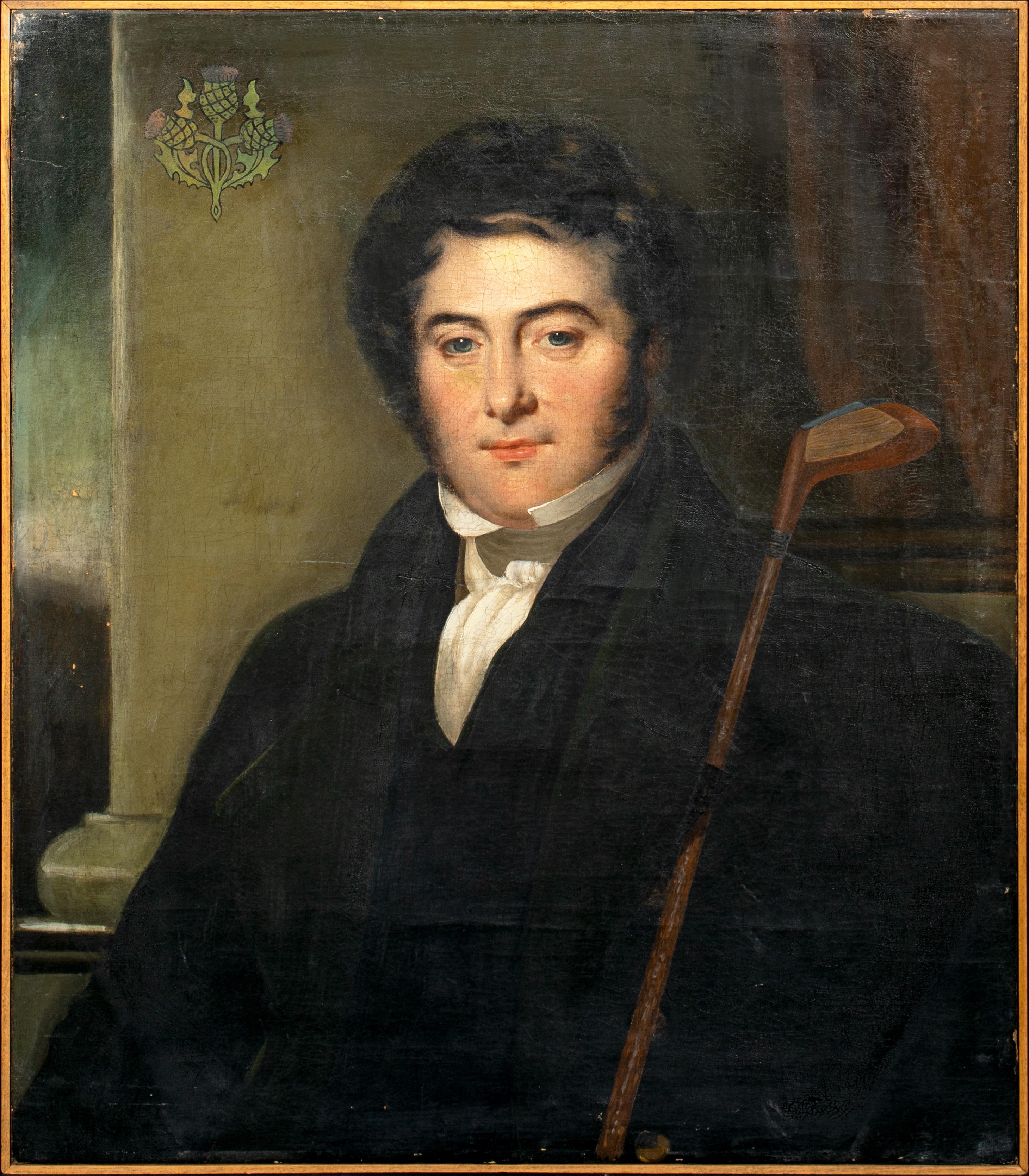 Unknown Figurative Painting - Portrait Of A Gentleman With A Golf Club, circa 1810