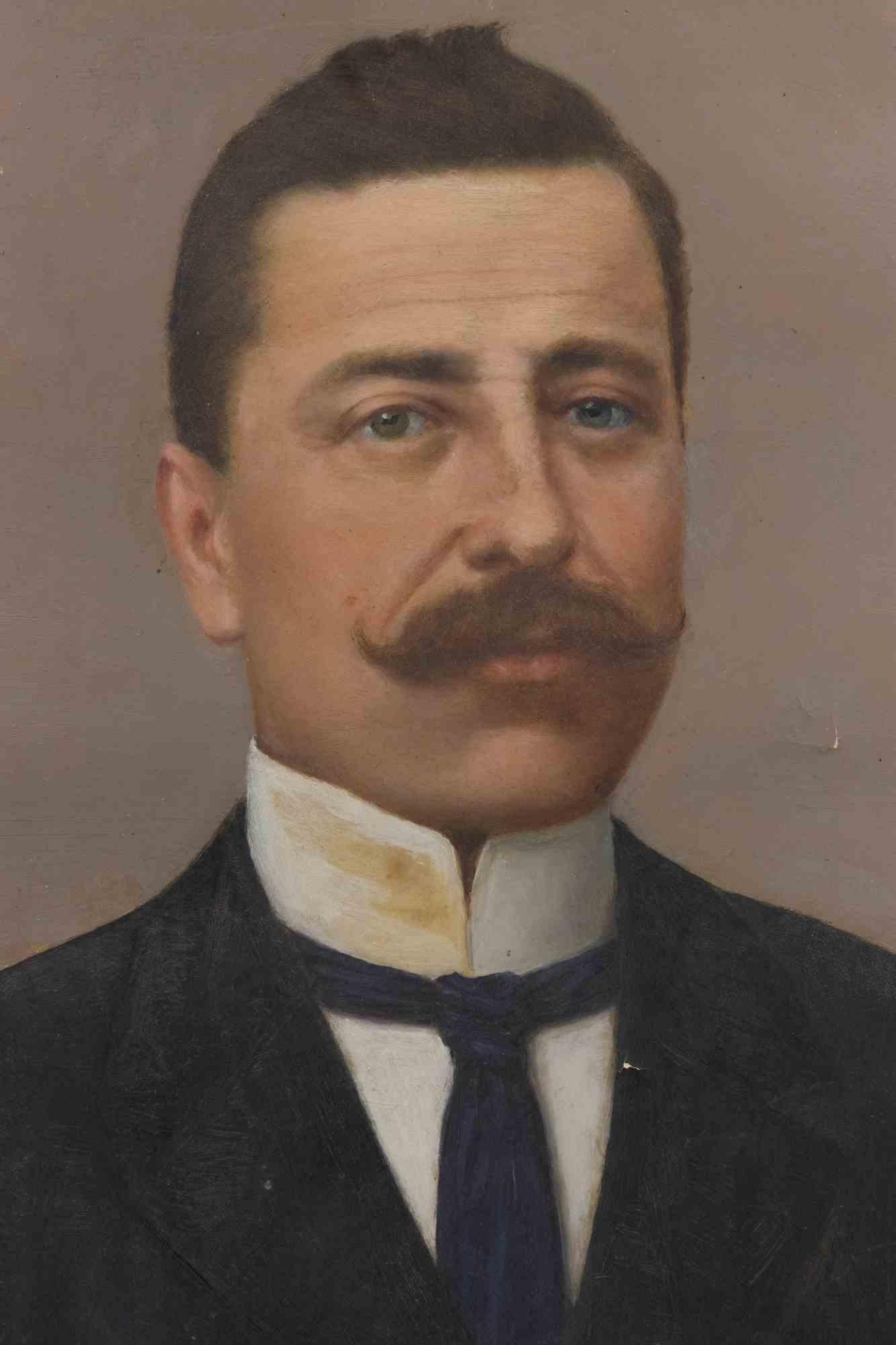 Portrait d'un gentleman à la moustache - Peinture à l'huile - Début du 20e siècle - Painting de Unknown