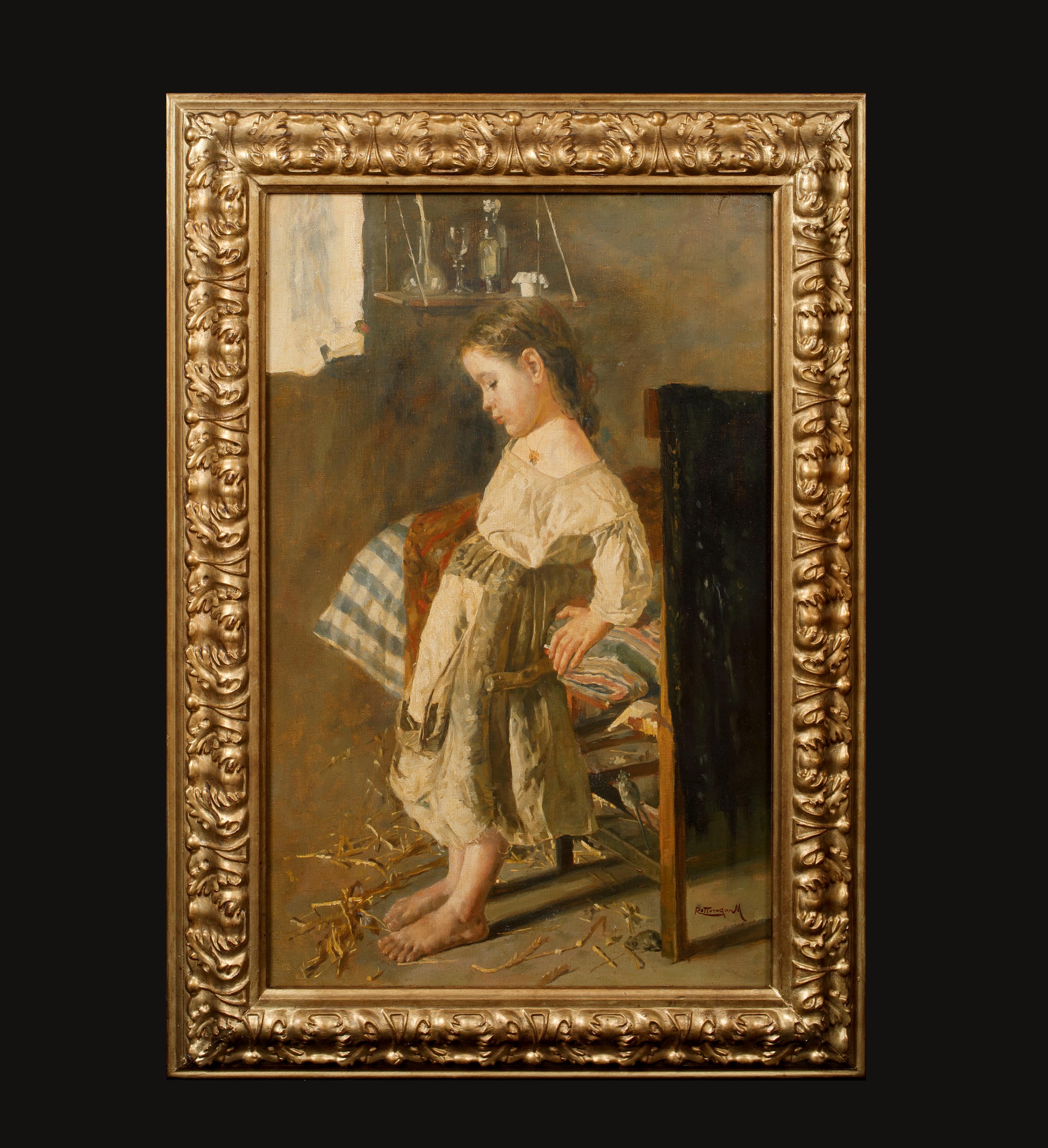 Portrait Of A Girl, 19th Century  European School - signed indistinctly - Painting by Unknown