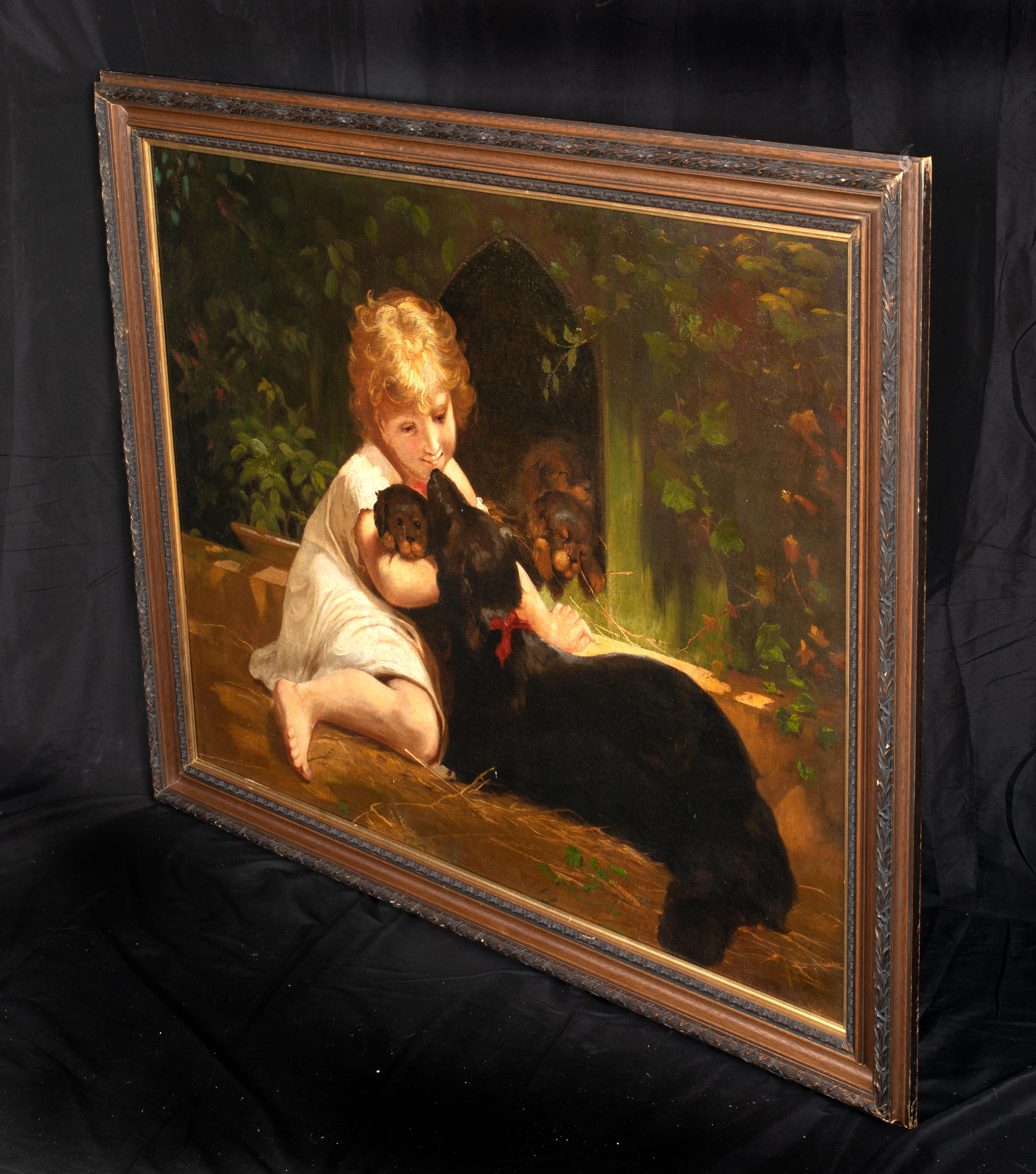 Portrait Of A Girl, Dachshund & Puppies, 19th Century

English School

Large 19th Century English School portrait of a girl in a garden with a Dachshund and her puppies, oil on canvas. Good quality and condition large scale scene circa 1890.