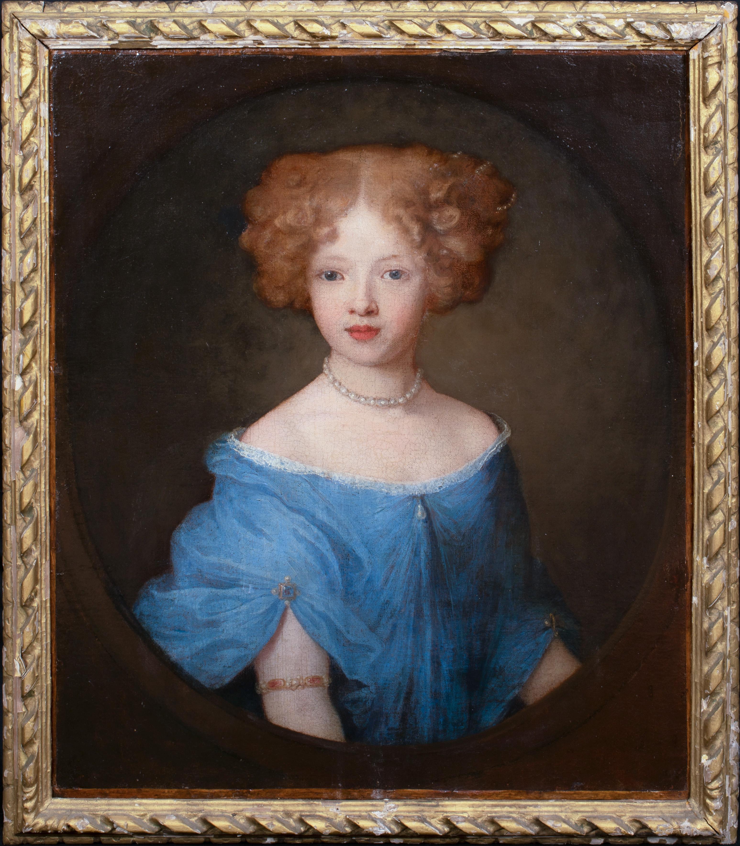 Portrait Of A Girl In A Blue Dress, 17th Century - Painting by Unknown