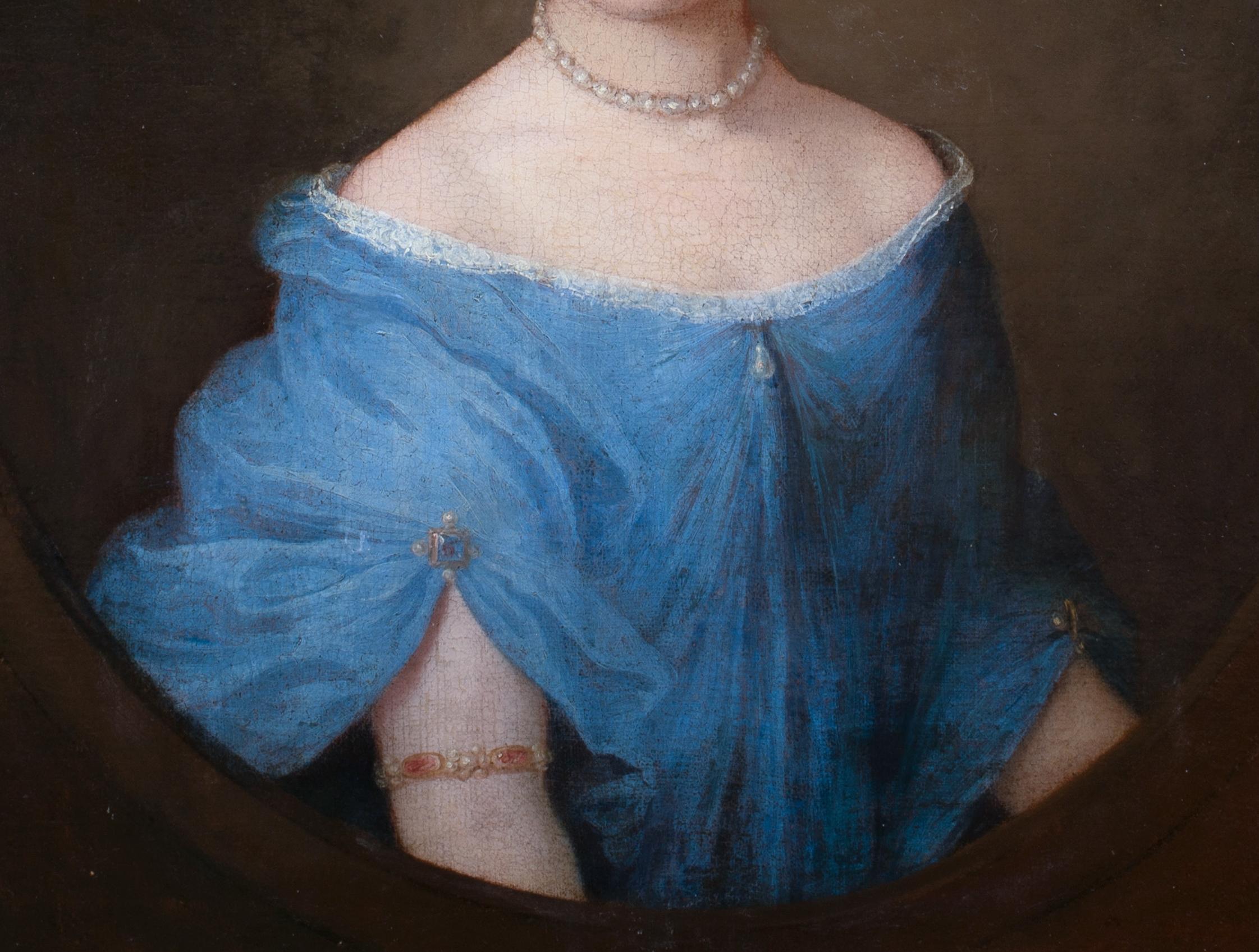 painting girl in blue dress