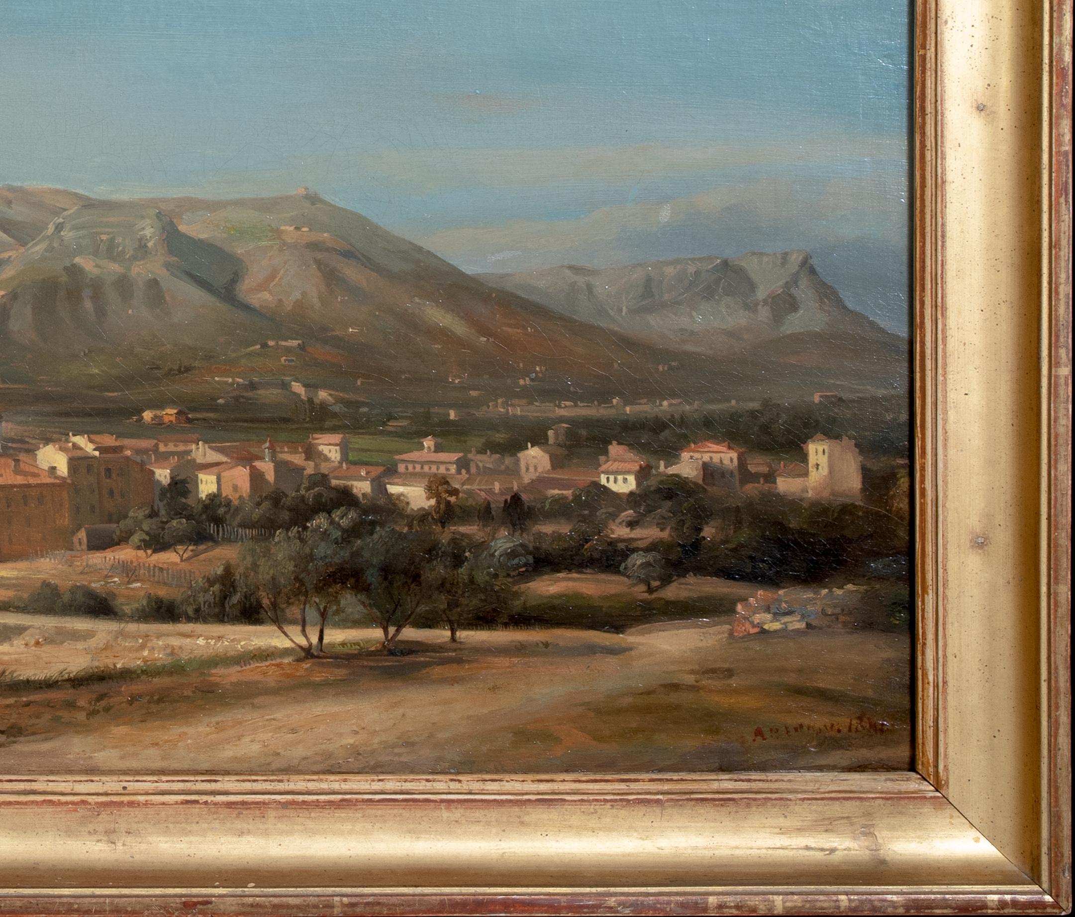 View of Toulon, France, dated 1848  signed indistinctly - Brown Portrait Painting by Unknown