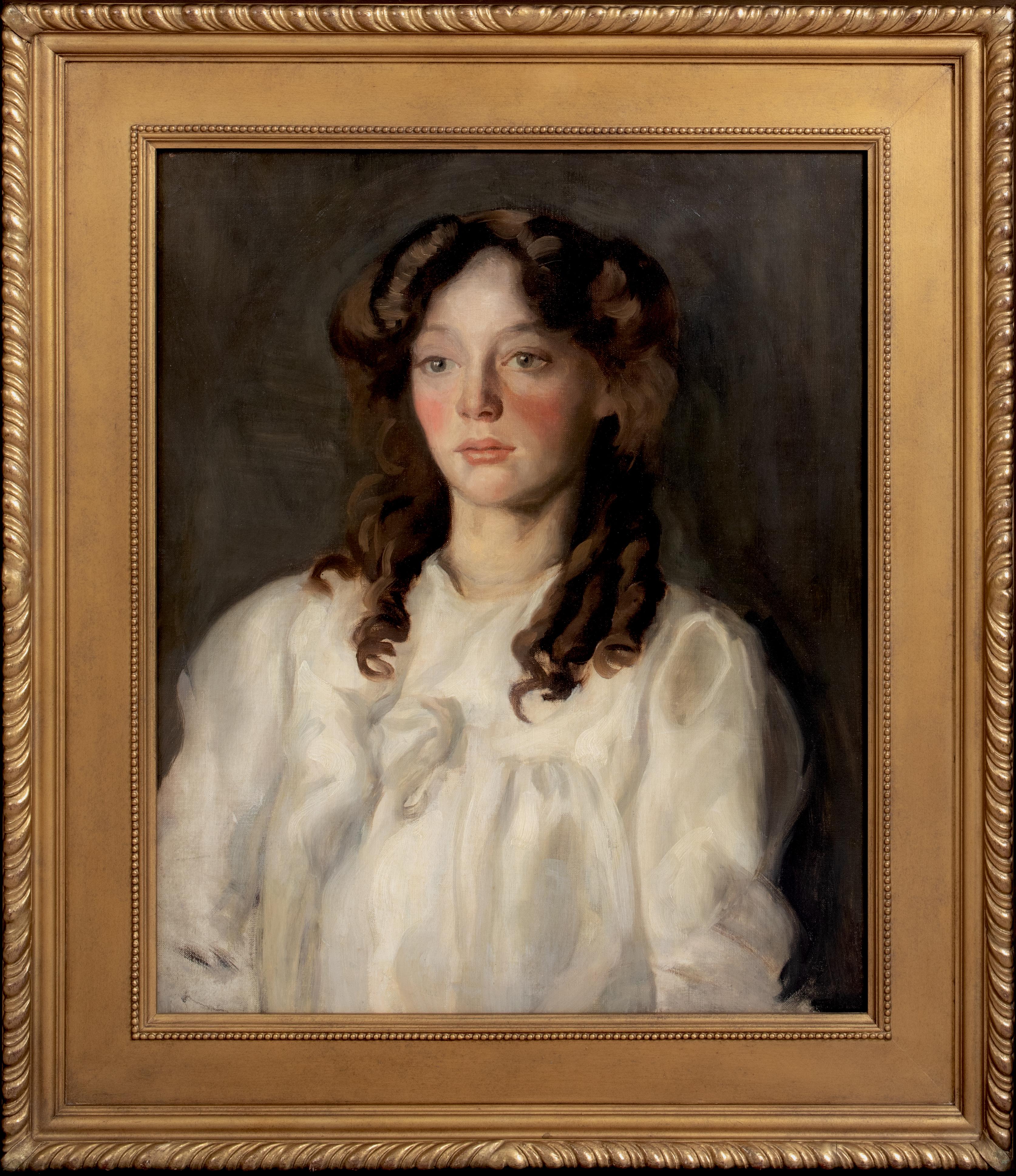 Unknown Portrait Painting – Porträt eines Mädchens in Weiß, um 1900  Hugh RAMSAY: Porträt eines Mädchens in Weiß