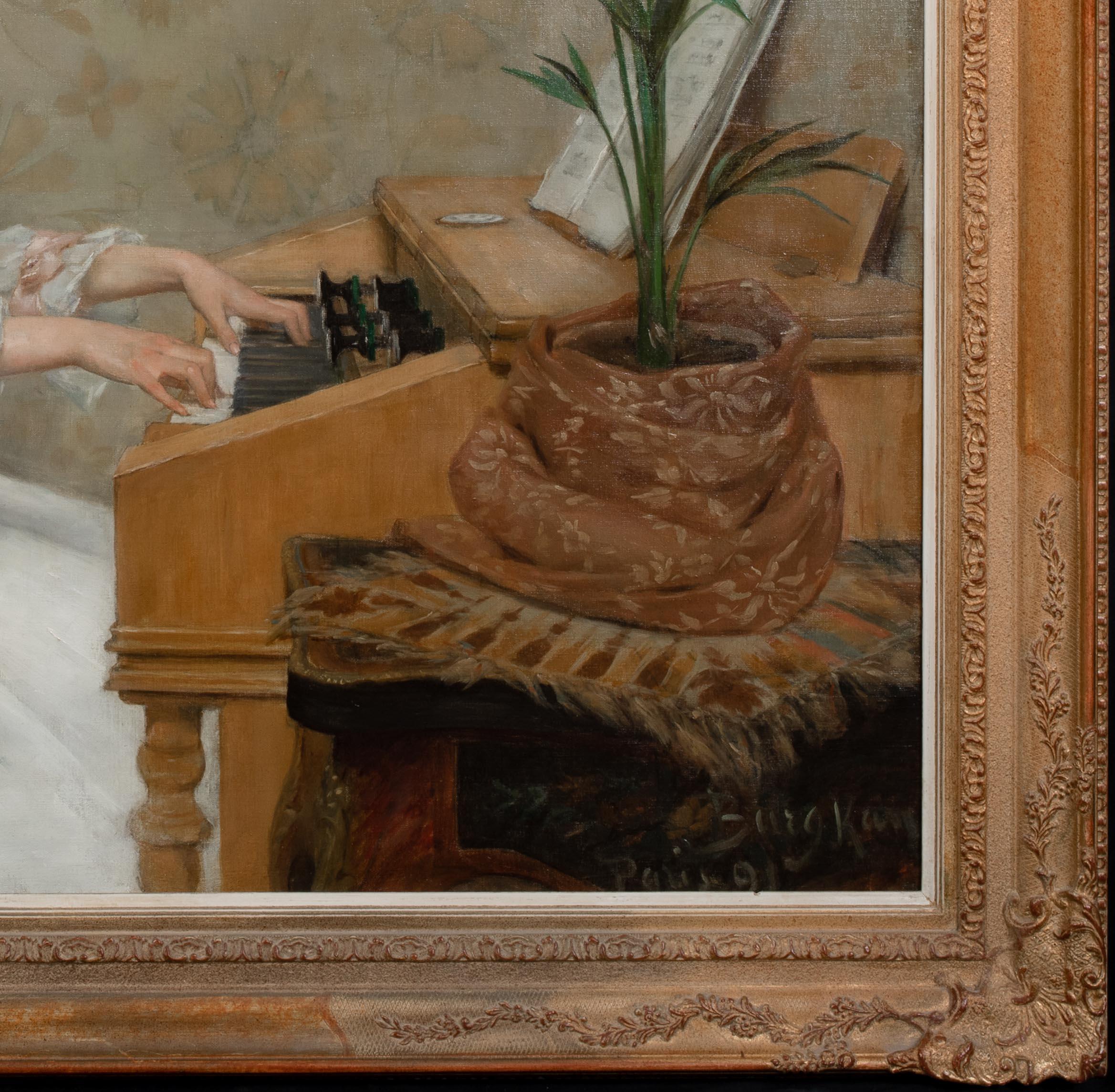Porträt eines Mädchens, das Klavier spielt, 19. Jahrhundert  Berthe BURGKAN 1855-1936 im Angebot 1
