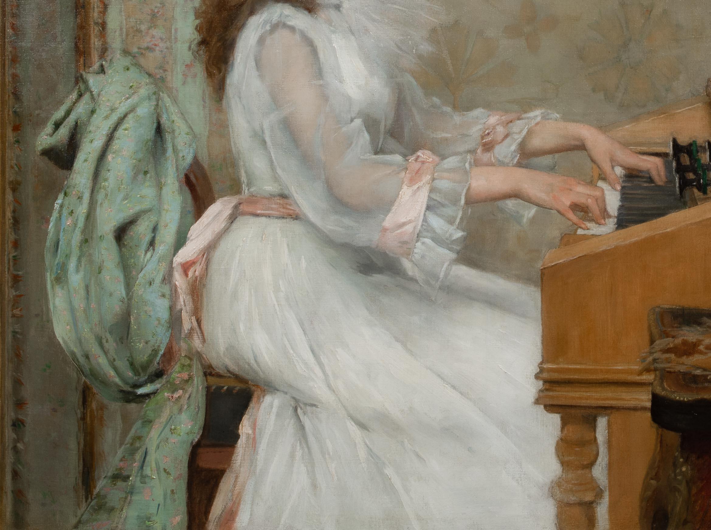 Portrait Of A Girl Playing The Piano, 19th Century  by Berthe BURGKAN 1855-1936 For Sale 1