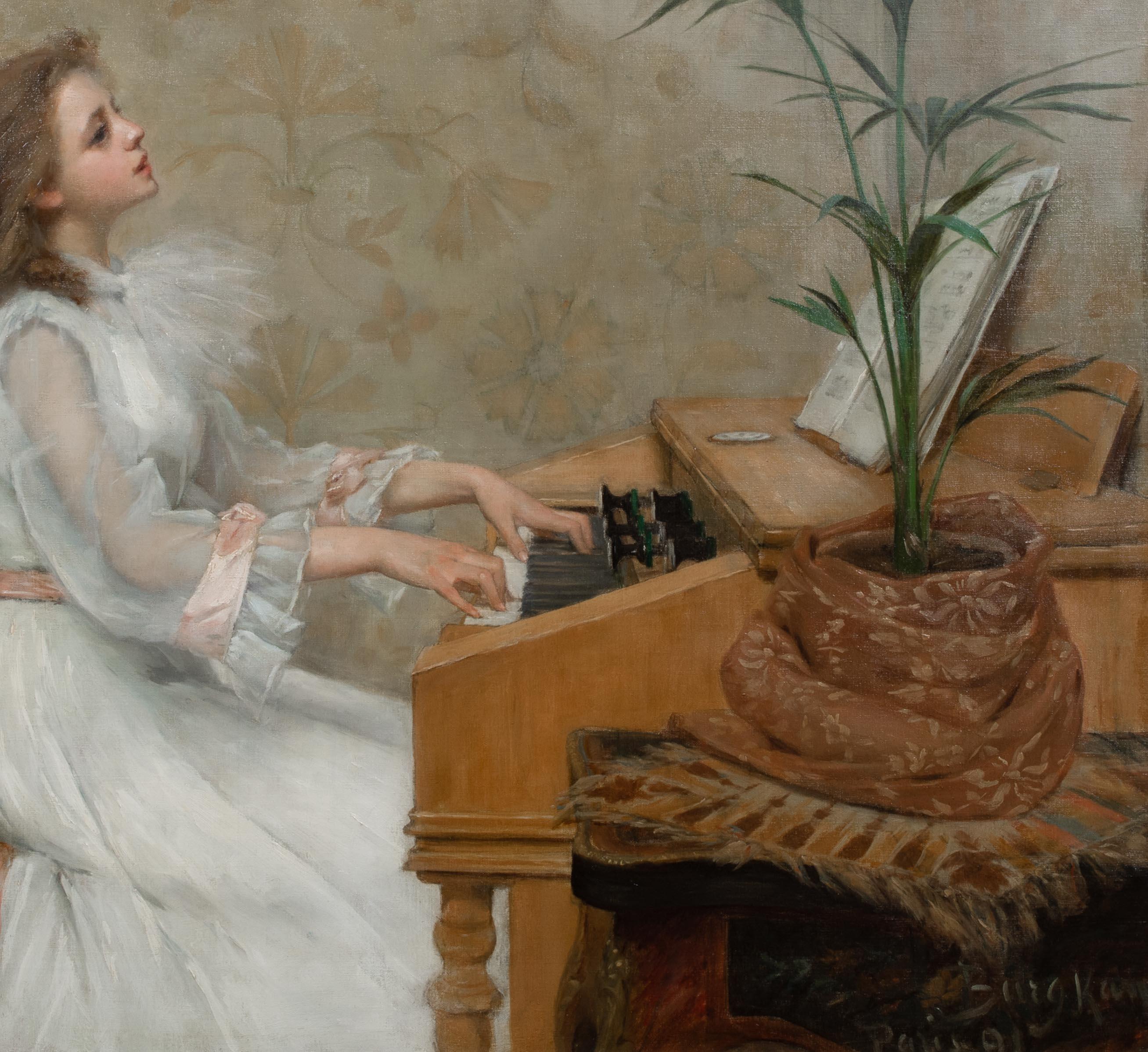 Portrait Of A Girl Playing The Piano, 19th Century  by Berthe BURGKAN 1855-1936 For Sale 2
