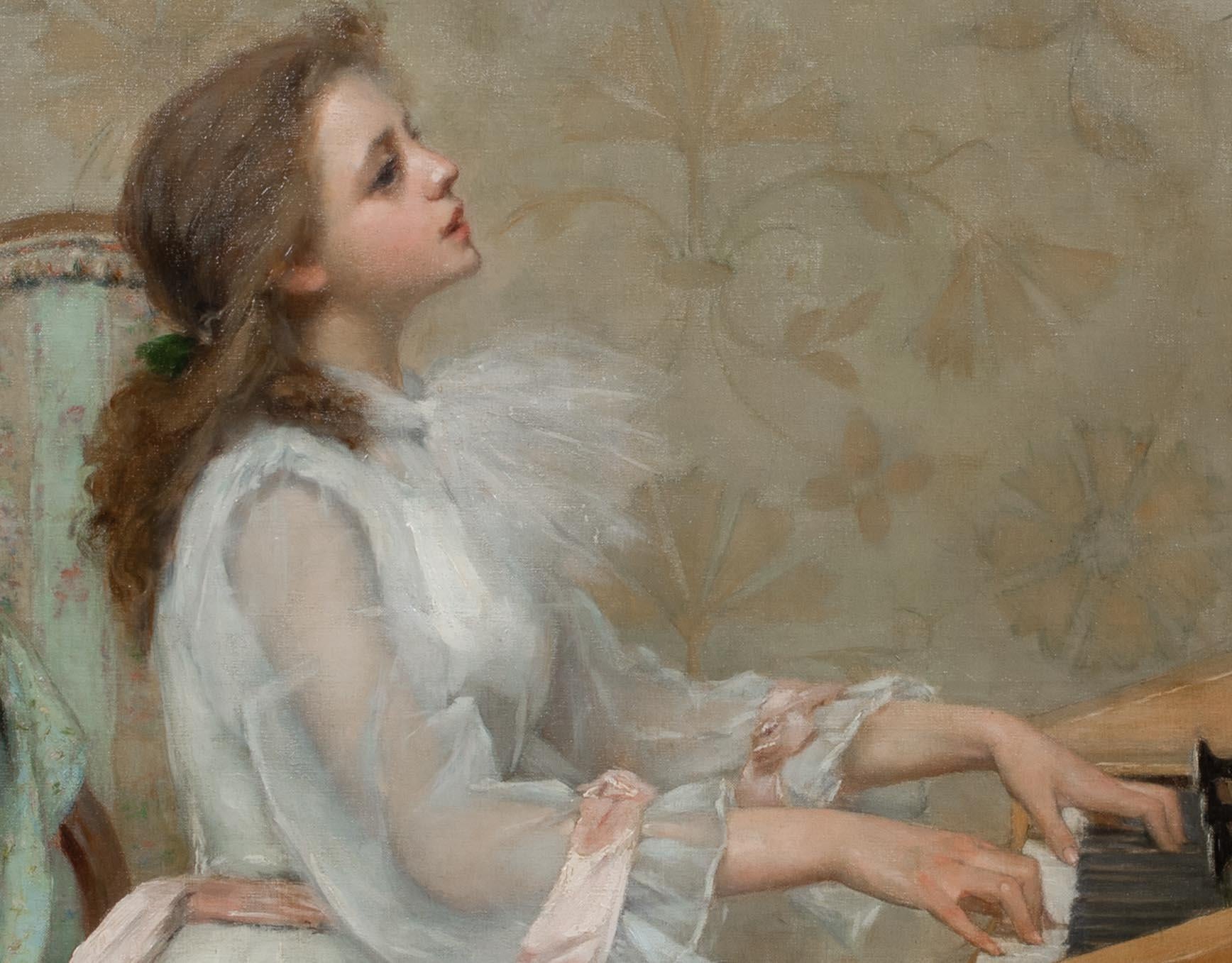 Portrait Of A Girl Playing The Piano, 19th Century  by Berthe BURGKAN 1855-1936 For Sale 3