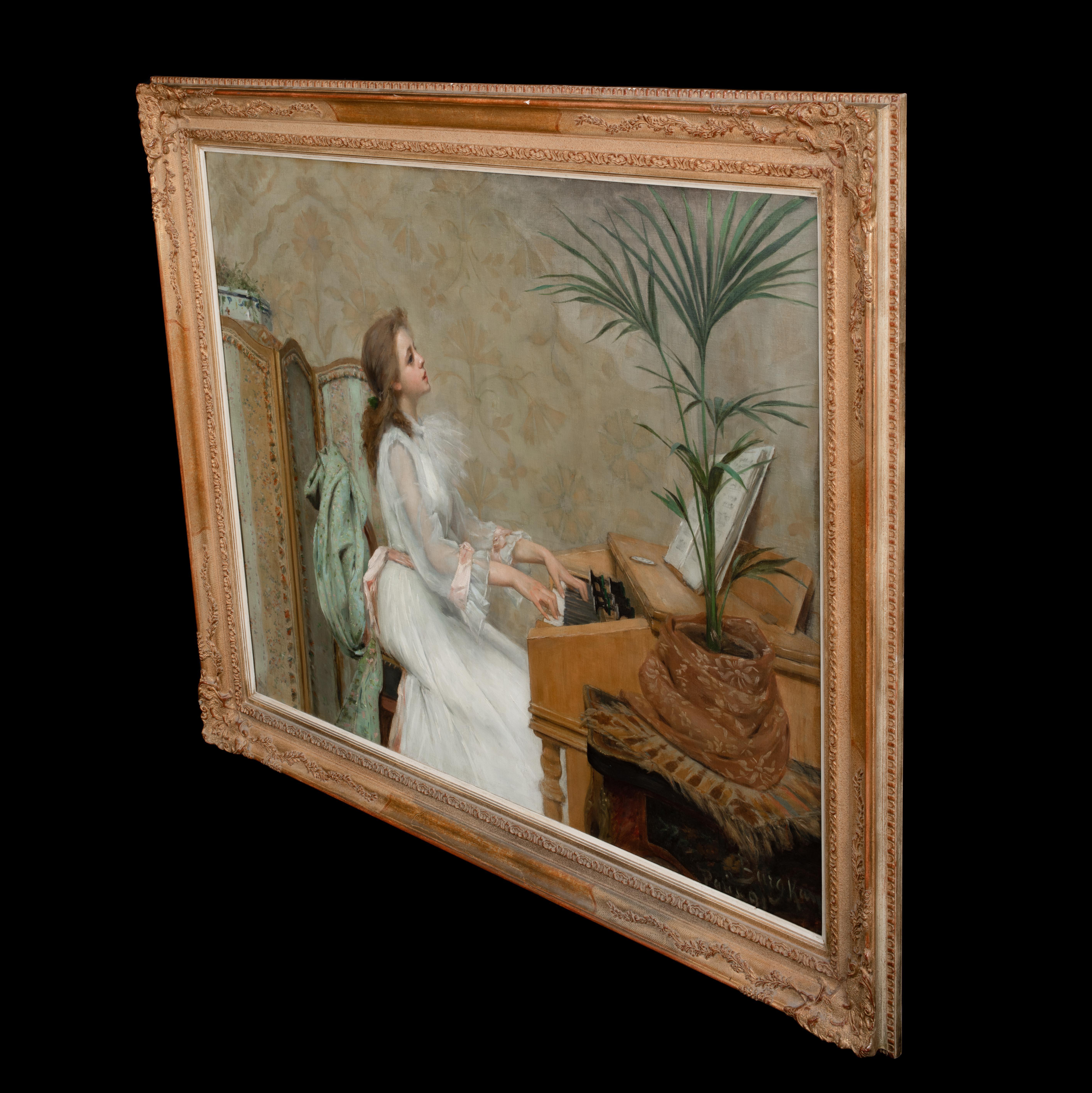Portrait Of A Girl Playing The Piano, 19th Century  by Berthe BURGKAN 1855-1936 For Sale 4