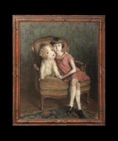Portrait of A Girl & Toy Bear, dated 1926 by RENE MARIE JOLY DE BEYNAC