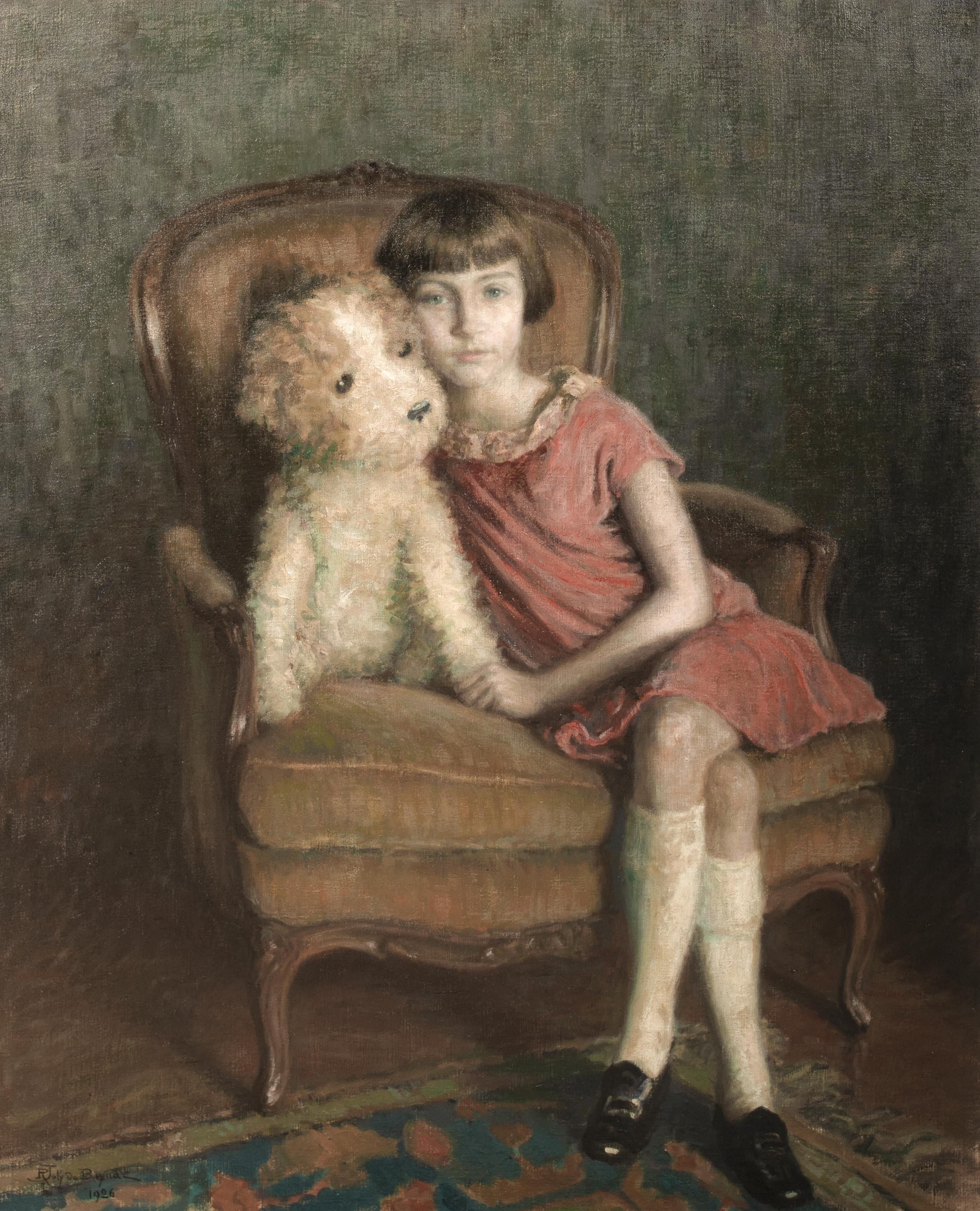 Portrait of A Girl & Toy Bear, dated 1926 

by RENE MARIE JOLY DE BEYNAC (1876-1978)

Large 1926 French portrait of a young girl and her teddy bear, oil on canvas by Rene Marie Joly De Beynac. Excellent quality and example of the artists work full