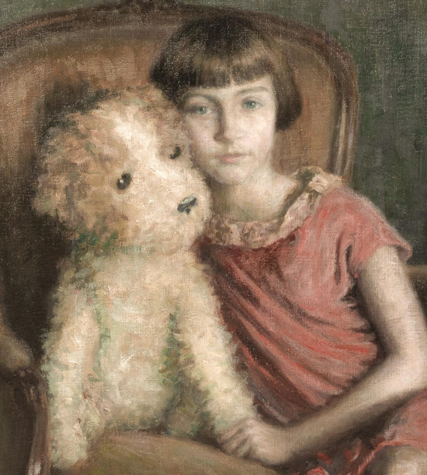Portrait of A Girl & Toy Bear, dated 1926   by RENE MARIE JOLY DE BEYNAC  For Sale 5