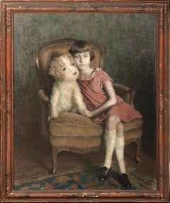 Portrait of A Girl & Toy Bear, dated 1926 by RENE MARIE JOLY DE BEYNAC