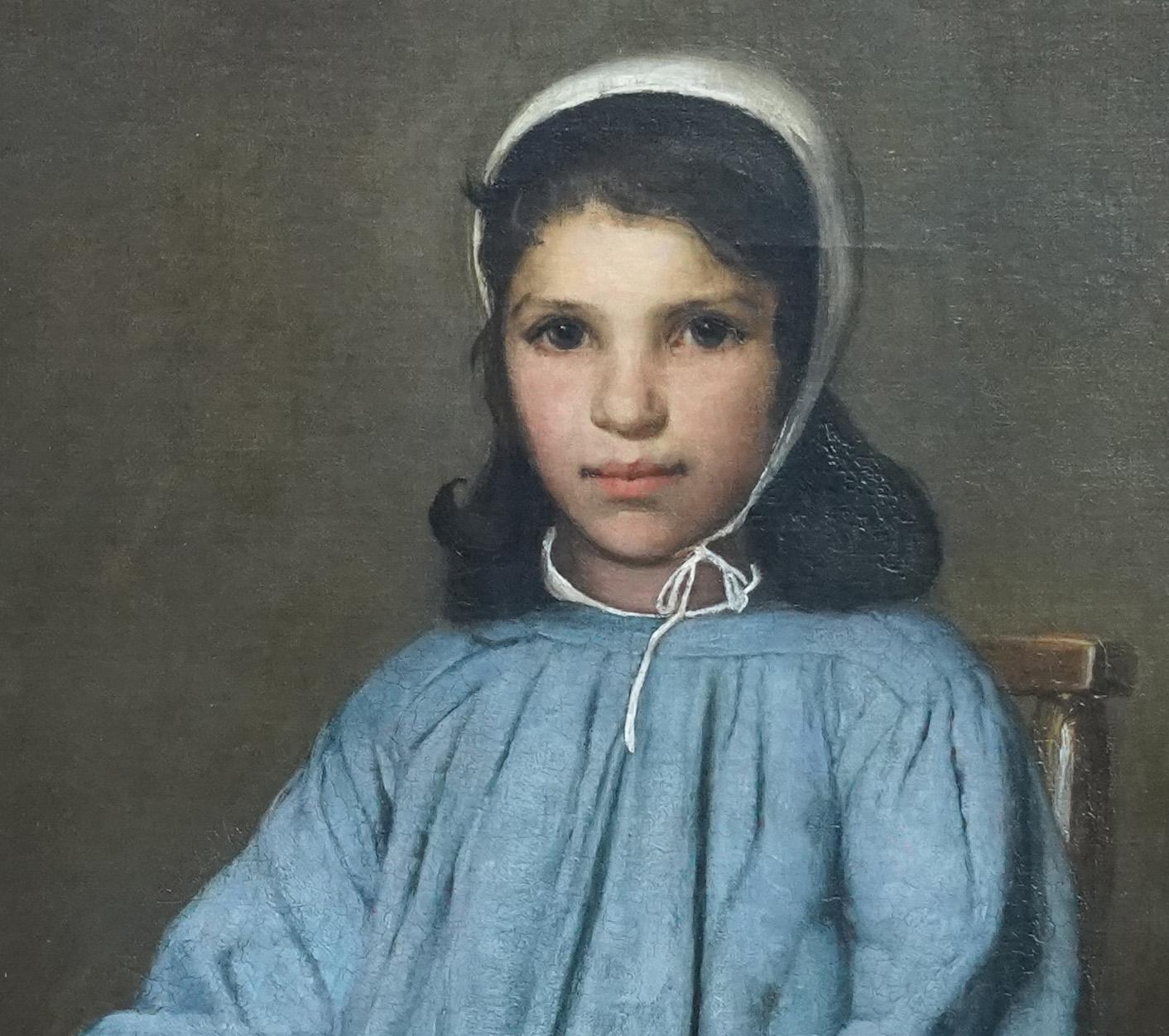 Porträt eines Mädchens mit Gänseblümchengarland - Französisches Ölgemälde der Bretoner Schule im Angebot 1