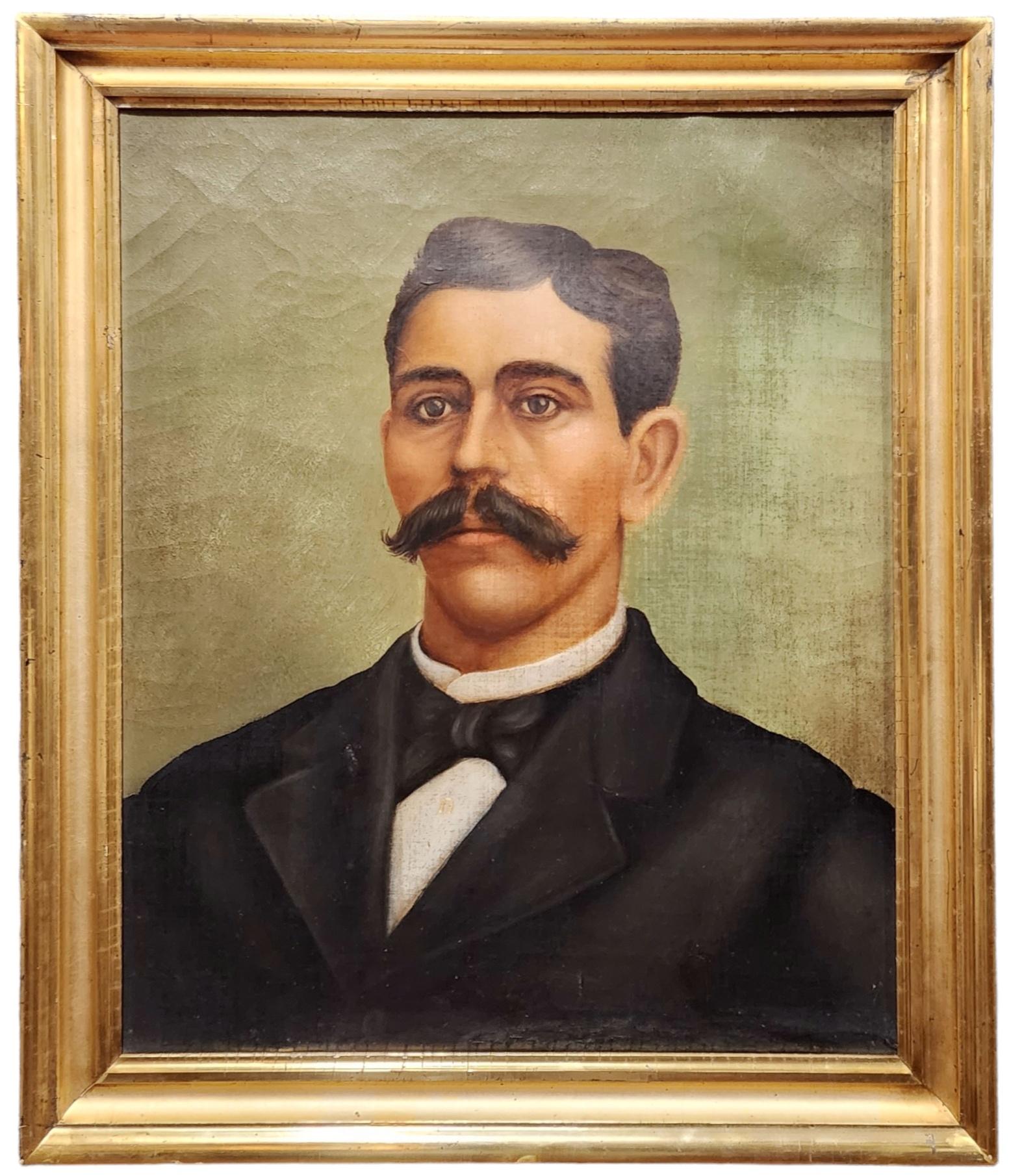 Unknown Portrait Painting - Portrait of a Horseman, Southern Gentleman, American Portrait Prominent Mustache
