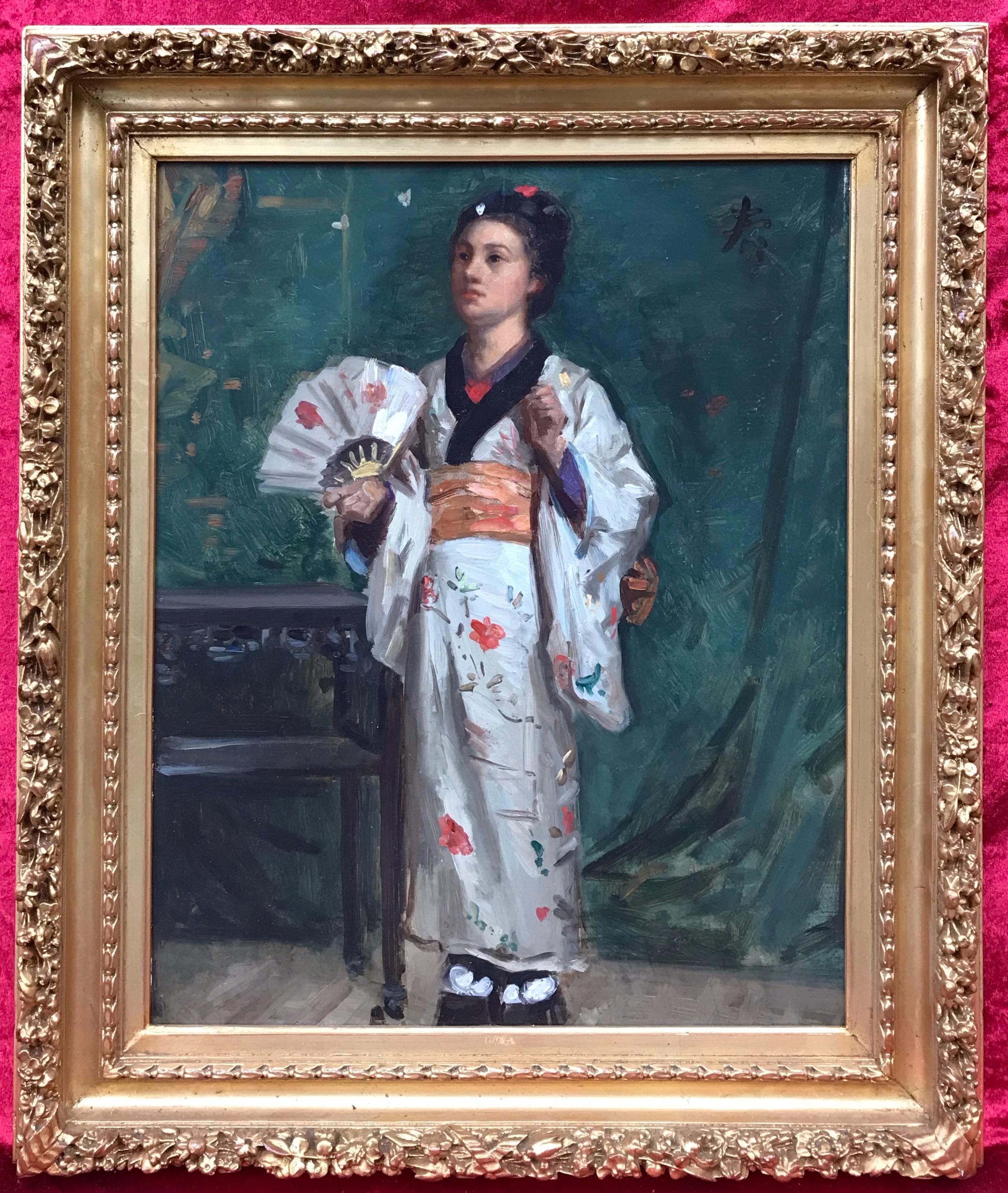 Unknown Interior Painting - Portrait of a Japanese Woman wearing Traditional Kimono