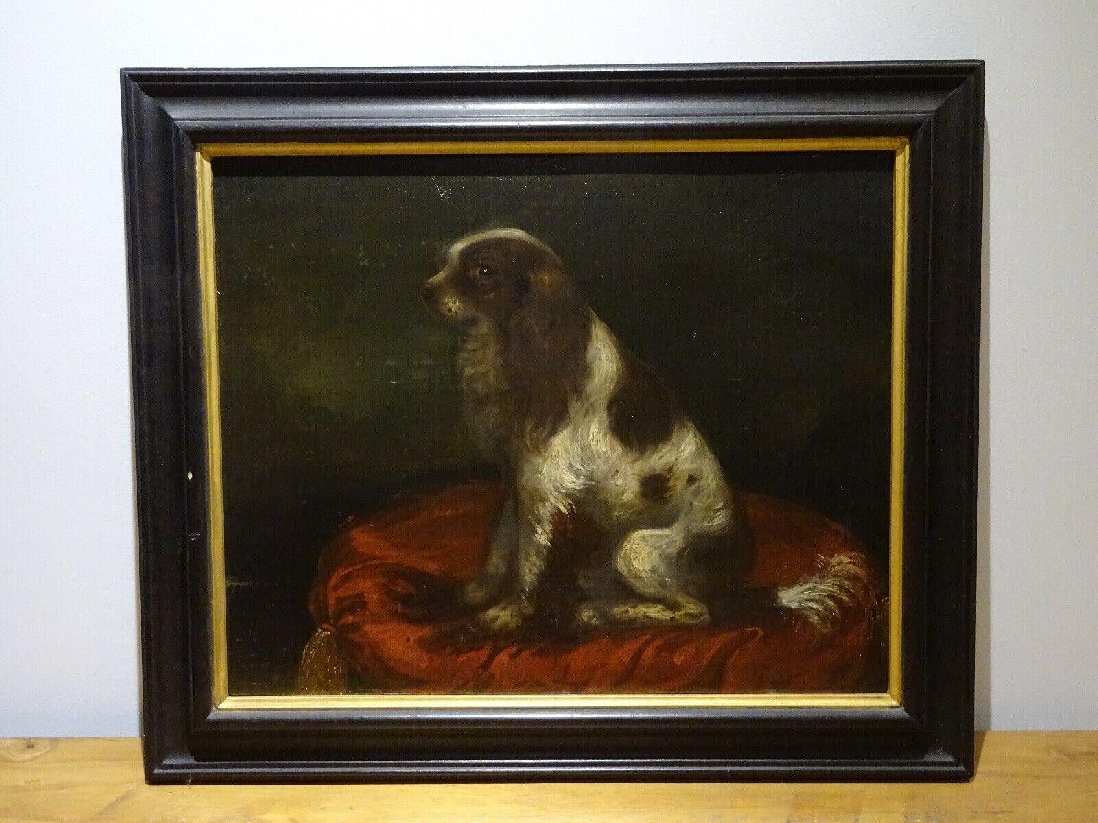 Portrait Of A King Charles Spaniel On A red Cushion, 18th Century - Painting by Unknown