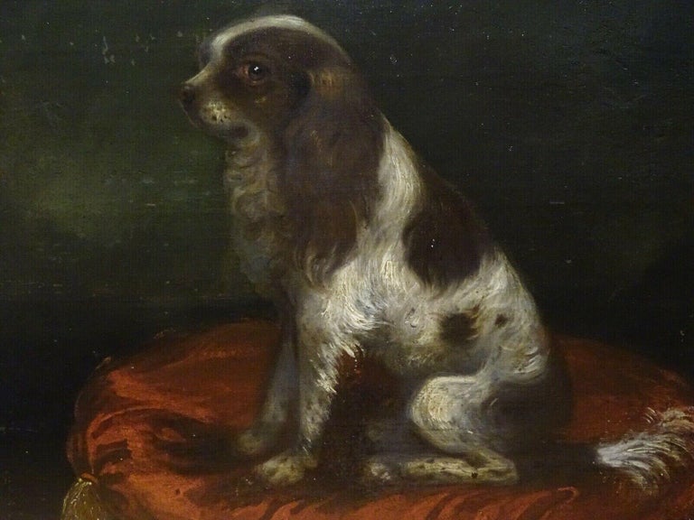 Portrait Of A King Charles Spaniel On A red Cushion, 18th Century - Black Portrait Painting by Unknown
