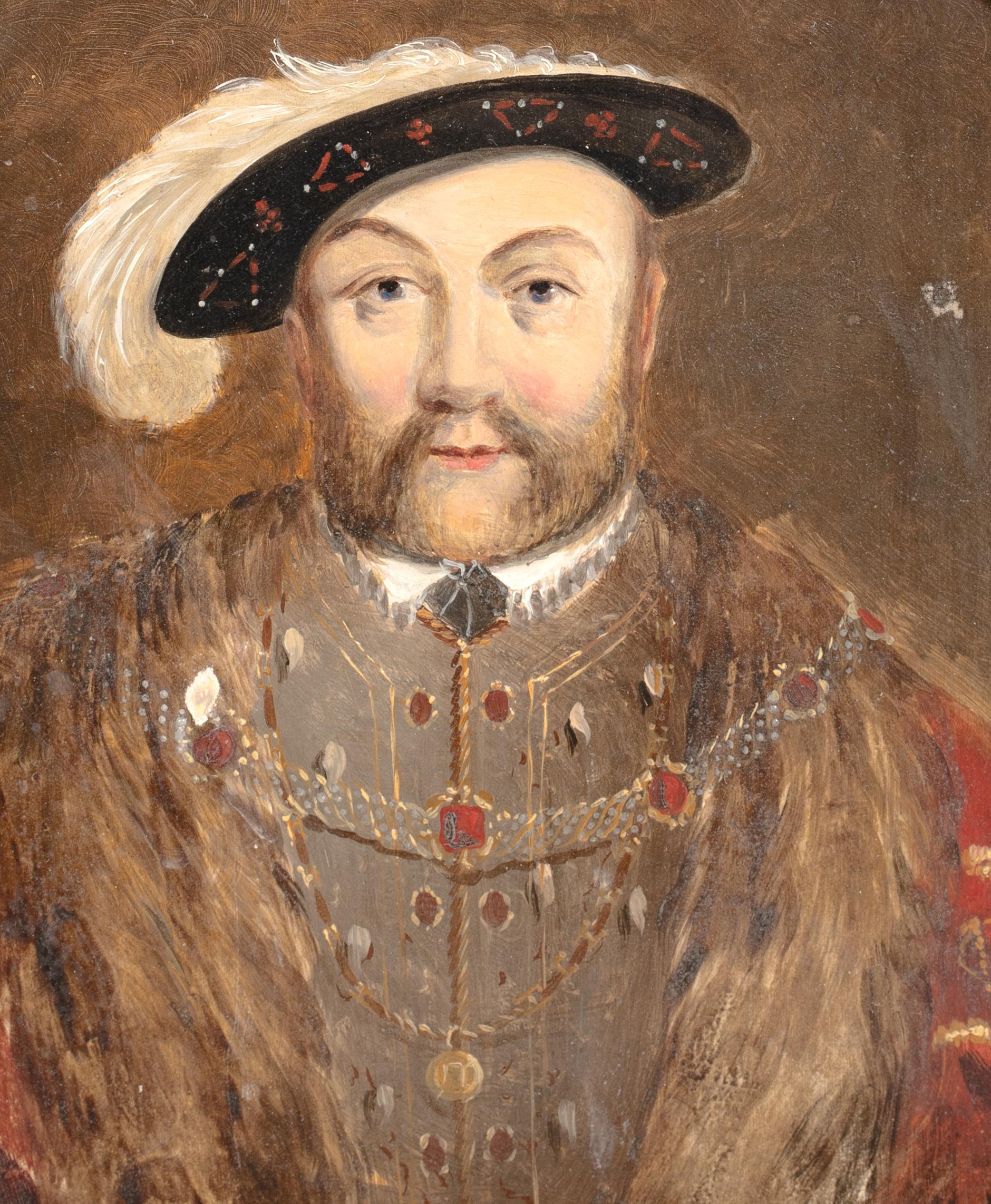 Ritratto di corte di un re Enrico VIII (1491-1547) scolpito all'inizio con cornice 1