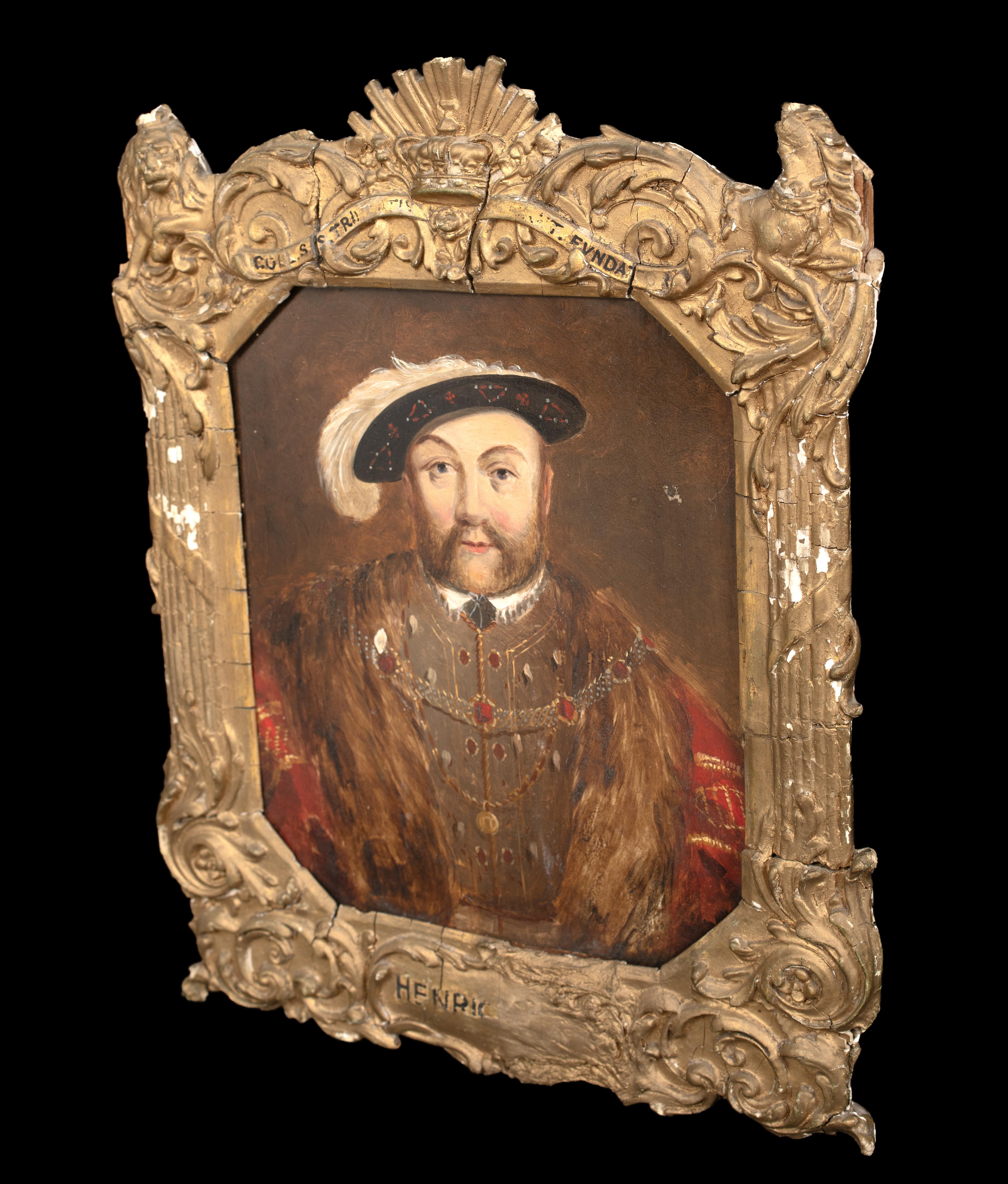 Ritratto di corte di un re Enrico VIII (1491-1547) scolpito all'inizio con cornice 4