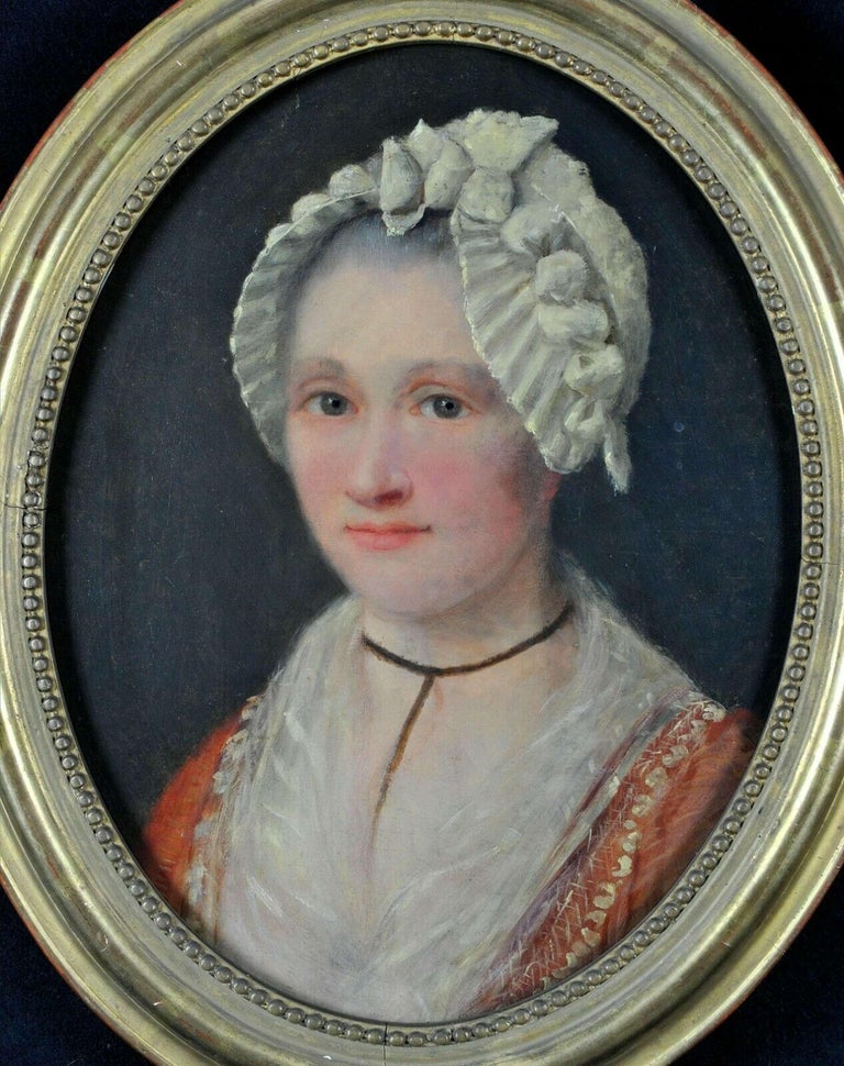 Portrait of a Lady - 18th Century French Oil on Canvas Antique Painting - Black Portrait Painting by Unknown