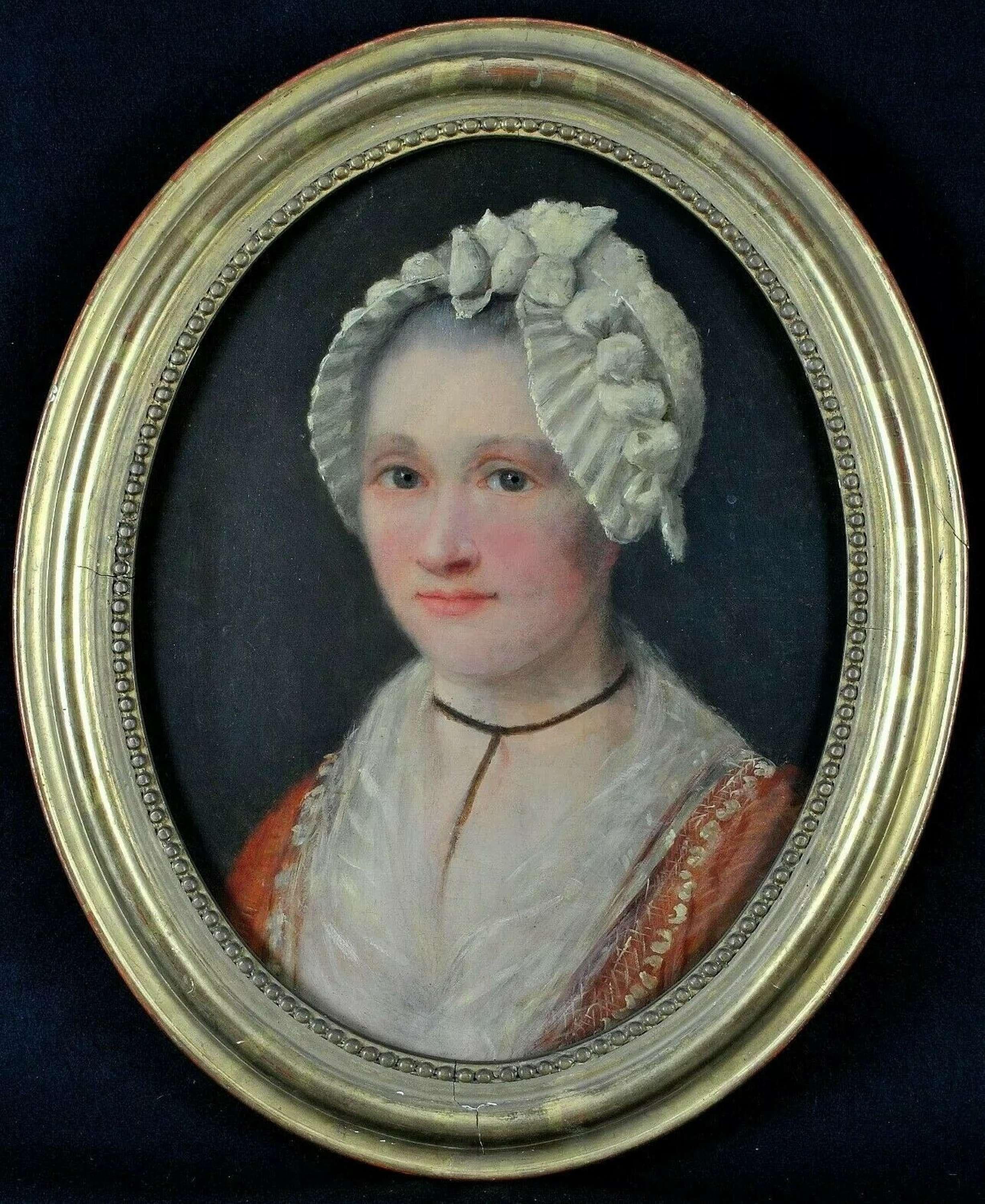Unknown Portrait Painting - Portrait of a Lady - 18th Century French Oil on Canvas Antique Painting