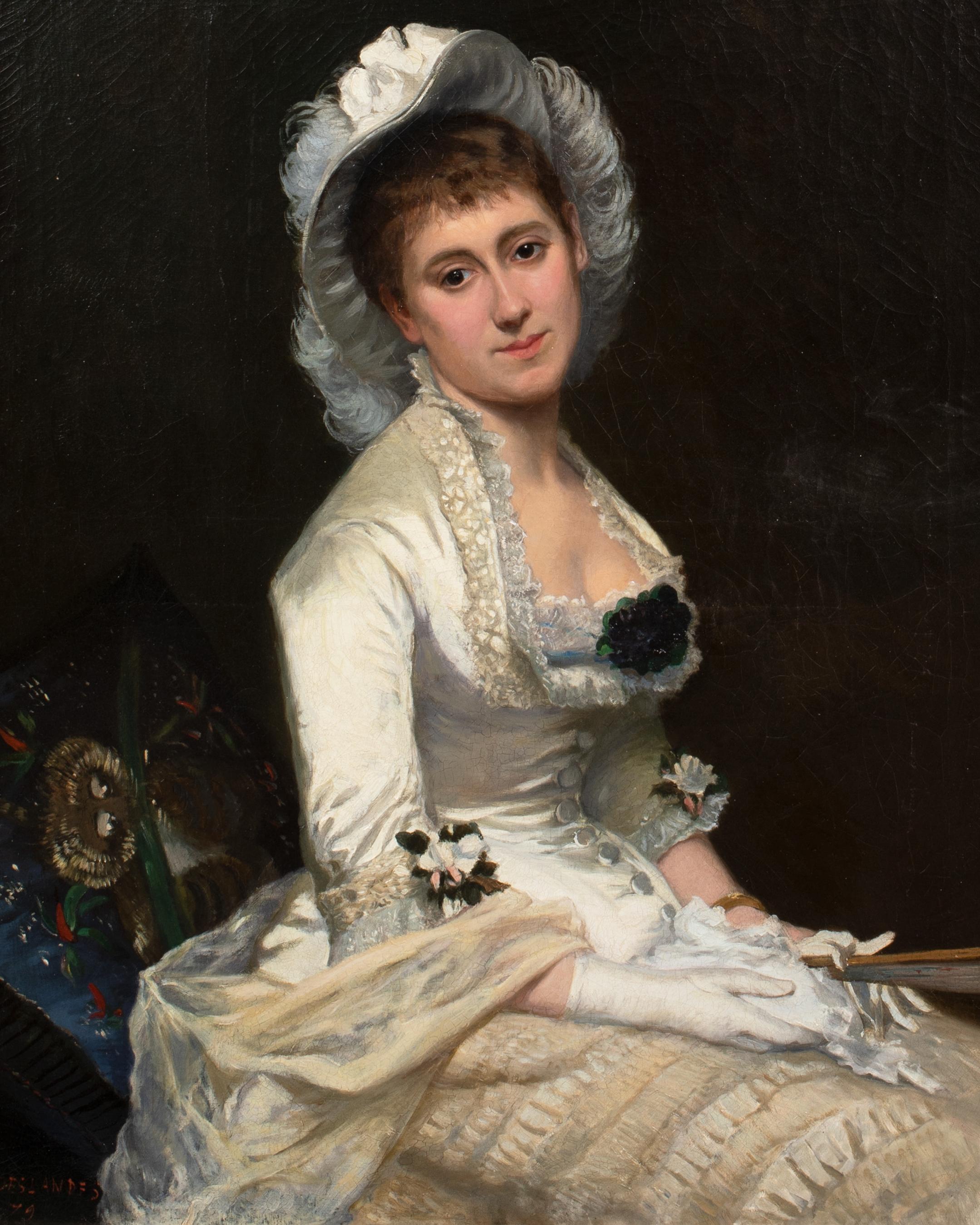 Portrait Of A Lady, circa 1880 - Black Figurative Painting by Unknown