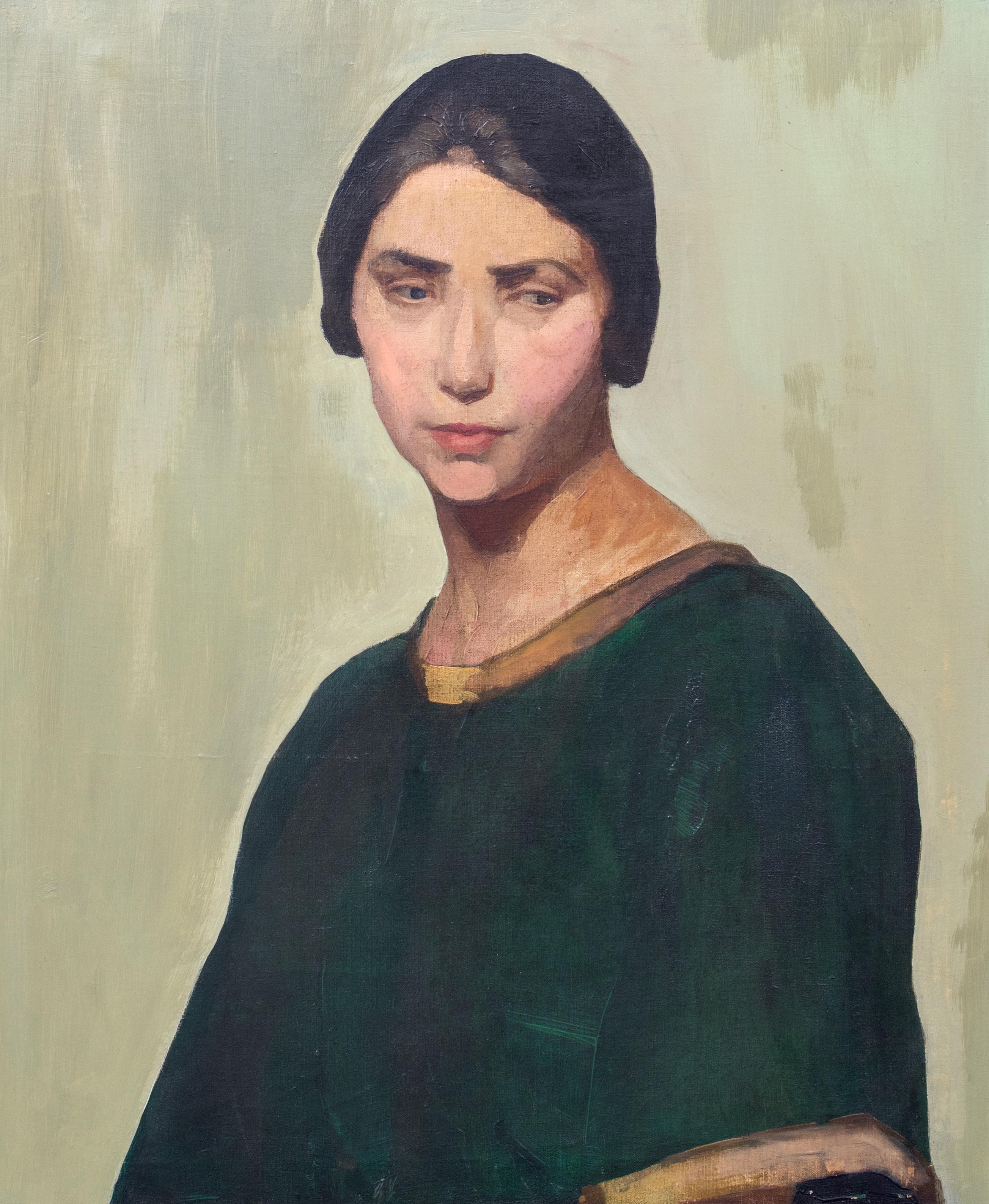 Portrait Of A Lady, early 20th Century 

School of Roger FRY (1866-1834)

Large early 20th century portrait of a lady, oil on canvas. Excellent quality and condition portrait of a young lady posing in a classical green and gold trim dress. Framed,